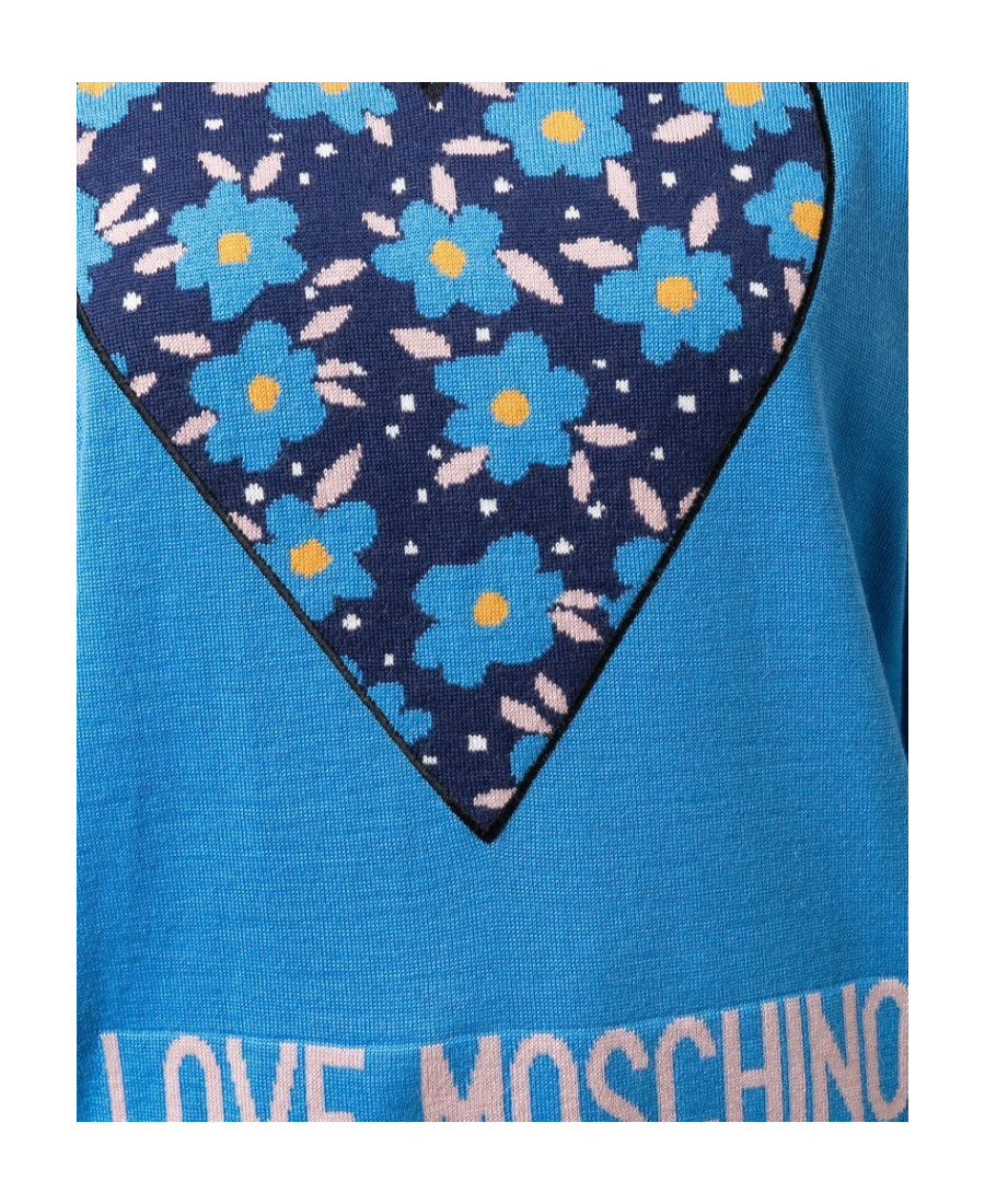 Moschino Heart Intarsia Rib-trimmed Jumper In Blue