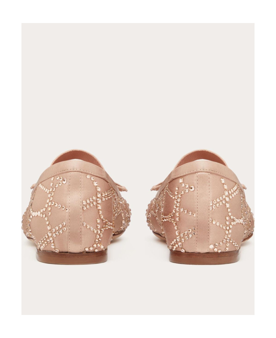 Valentino Garavani Pink Ballet Flats With Toile Iconographe Crystals In Satin Woman In Nude