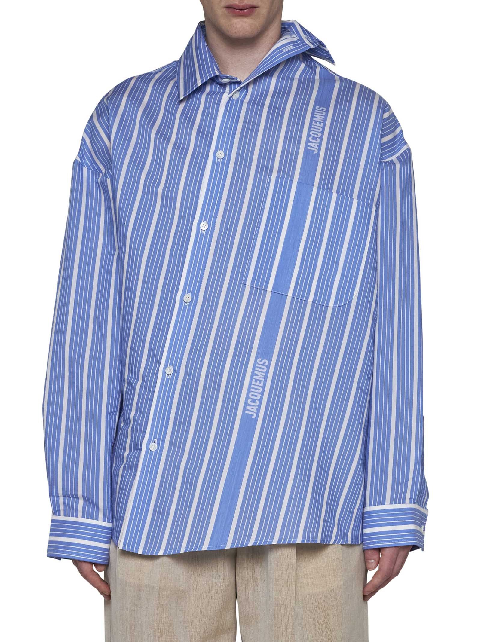 Jacquemus Light-blue Striped La Chemise Cuadro In Silk Blend Man In Blue