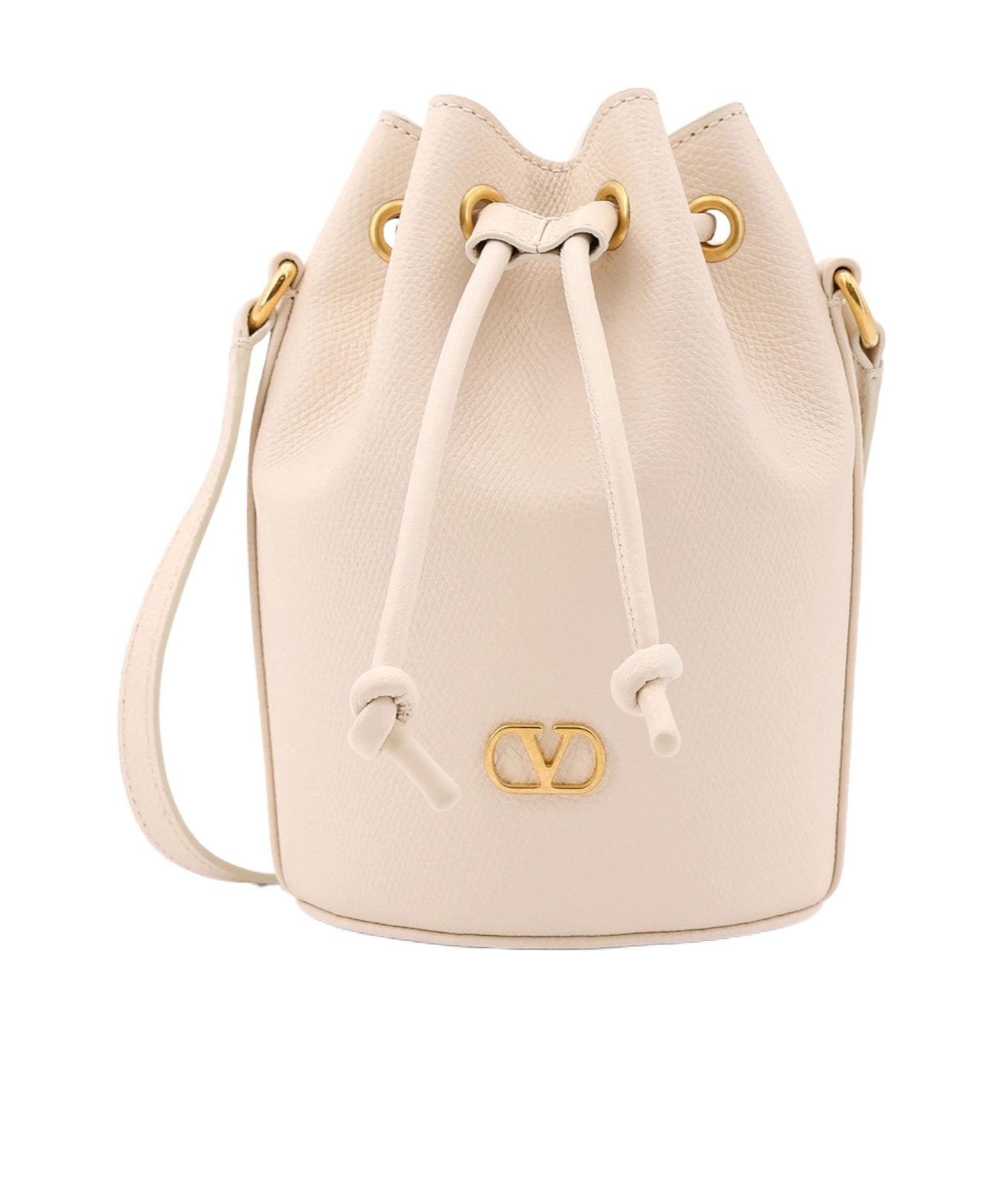 Valentino Vlogo Plaque Drawstring Bucket Bag In Nude