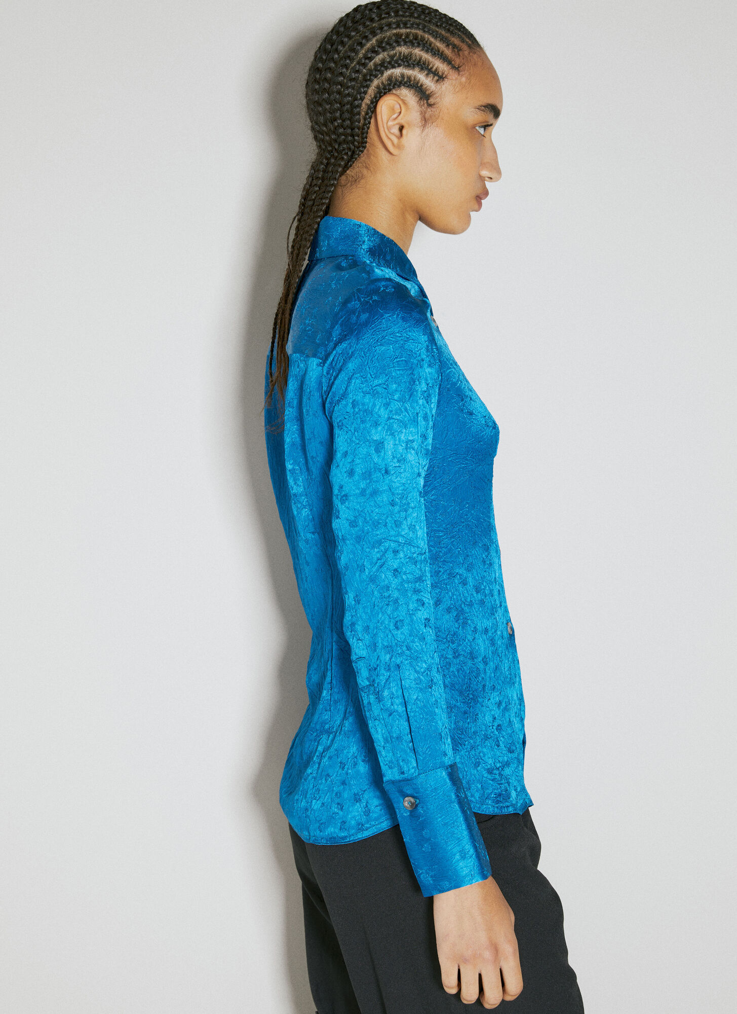 Shop Song For The Mute Crinkled-finish Shirt In Blue