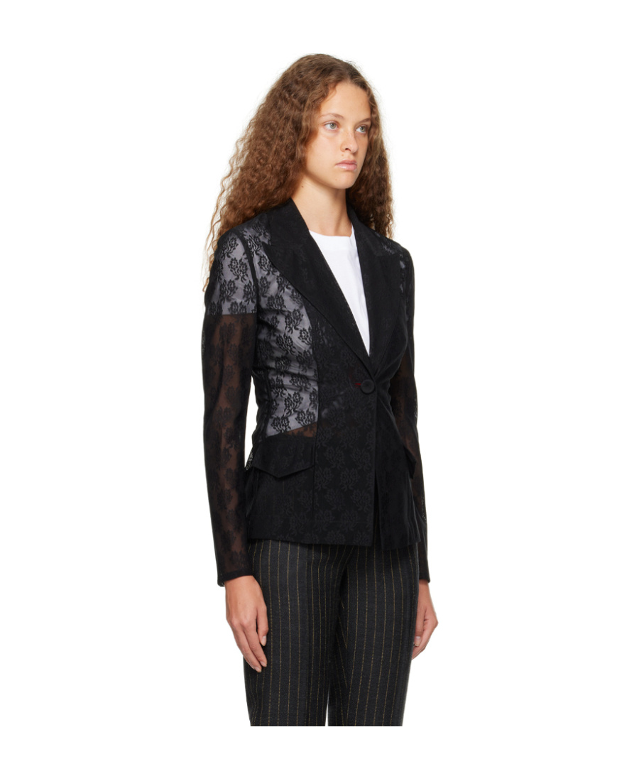 Moschino Sheer Long-sleeved Suit Jacket In Black