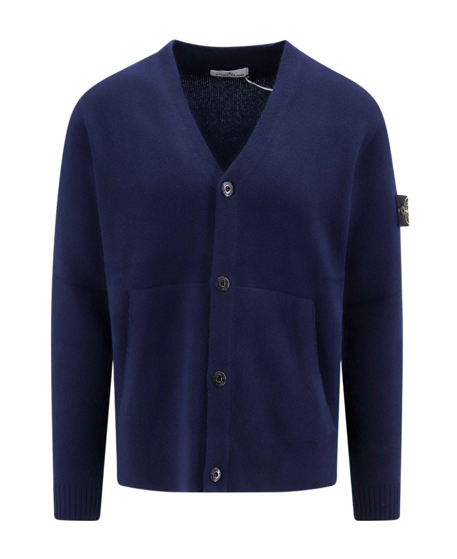 Stone Island V-neck Long-sleeved Cardigan In Blue