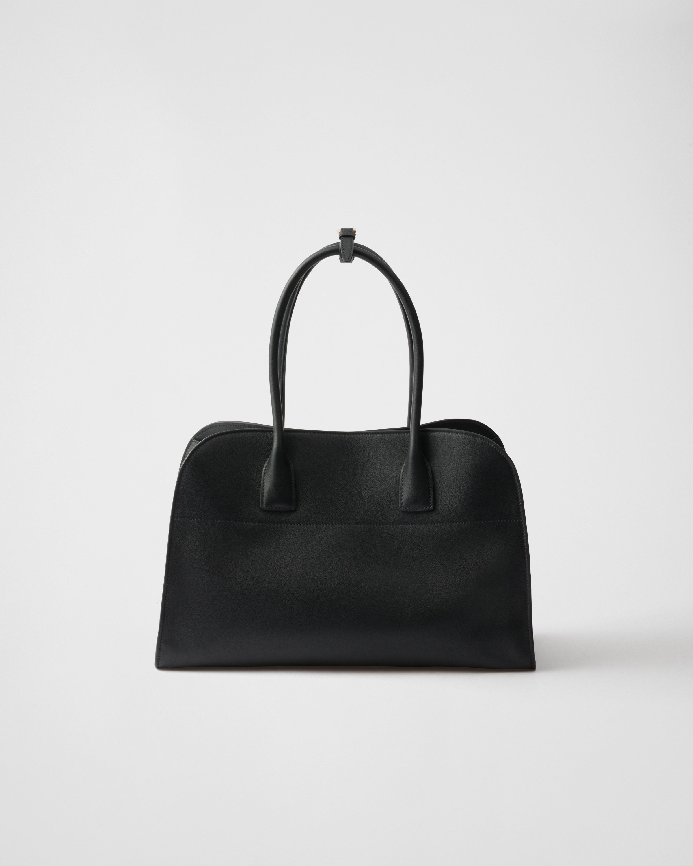 Prada Large Leather Tote Bag In Black
