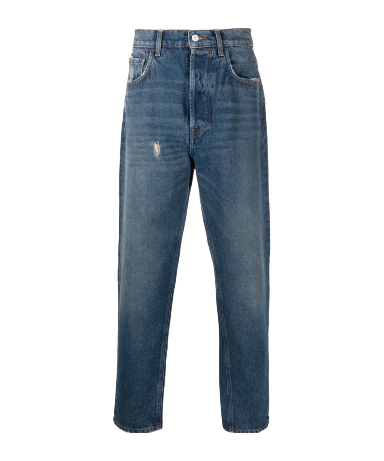 Amish Low-rise Cotton Tapered Jeans In Blue