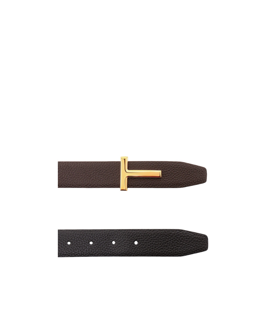 Tom Ford T Monogram Reversible Leather Belt In Black