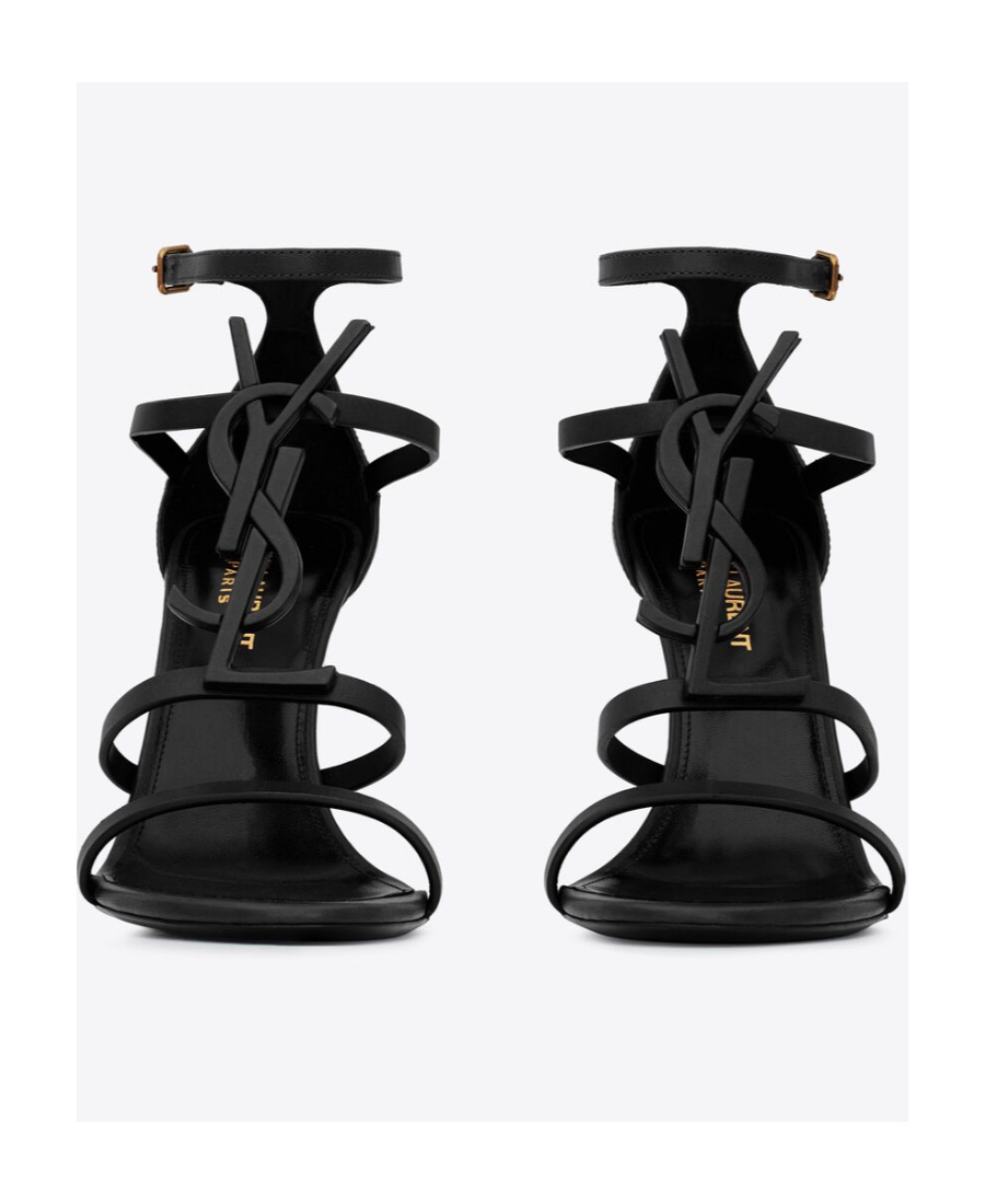 Saint Laurent Cassandra Logo-embellished Patent-leather Sandals In Black