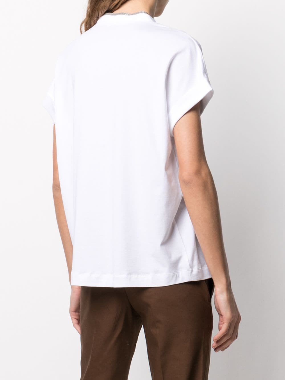 Brunello Cucinelli Monili V-neck Short-sleeve Cotton Jersey T-shirt In White