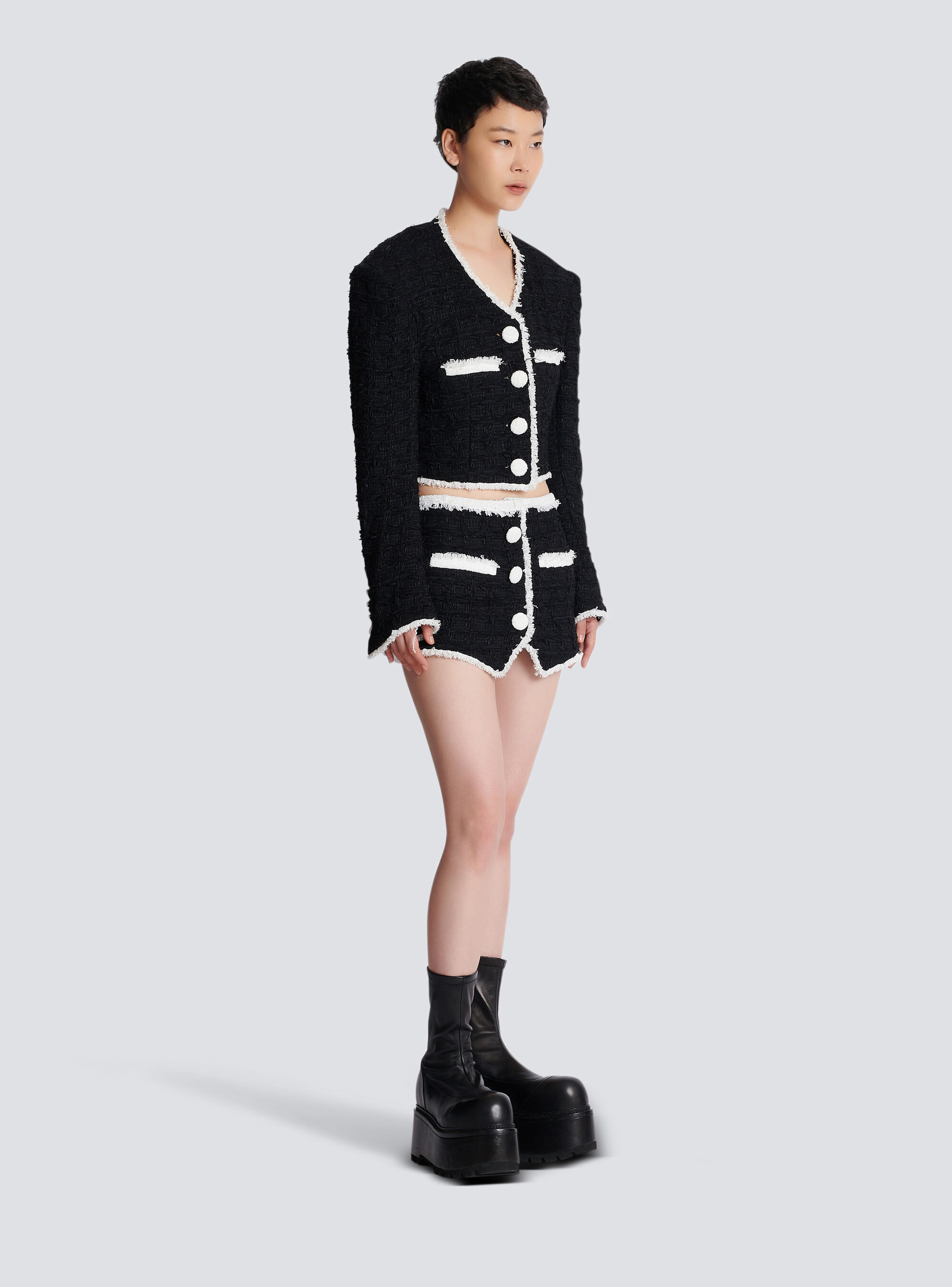 Balmain Tweed Mini Skirt With Contrasting Details In Black