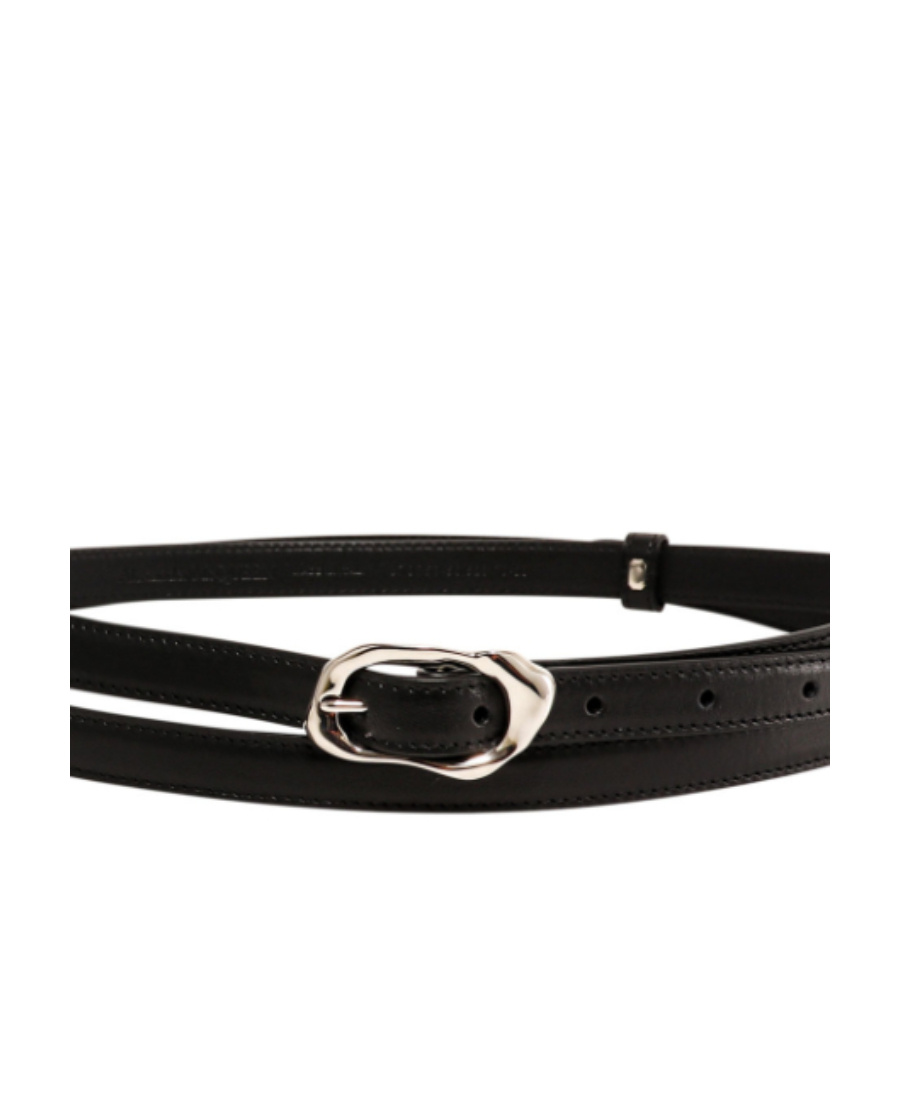 Alexander Mcqueen Molten Thin Leather Belt In Black