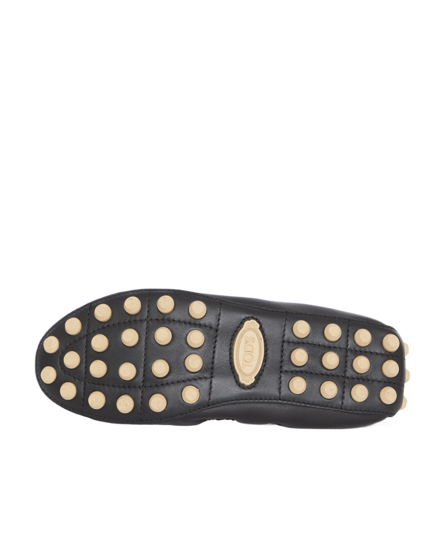 Tod's Black Leather Ballet Flats With Gathered Elasticized Trim In Black