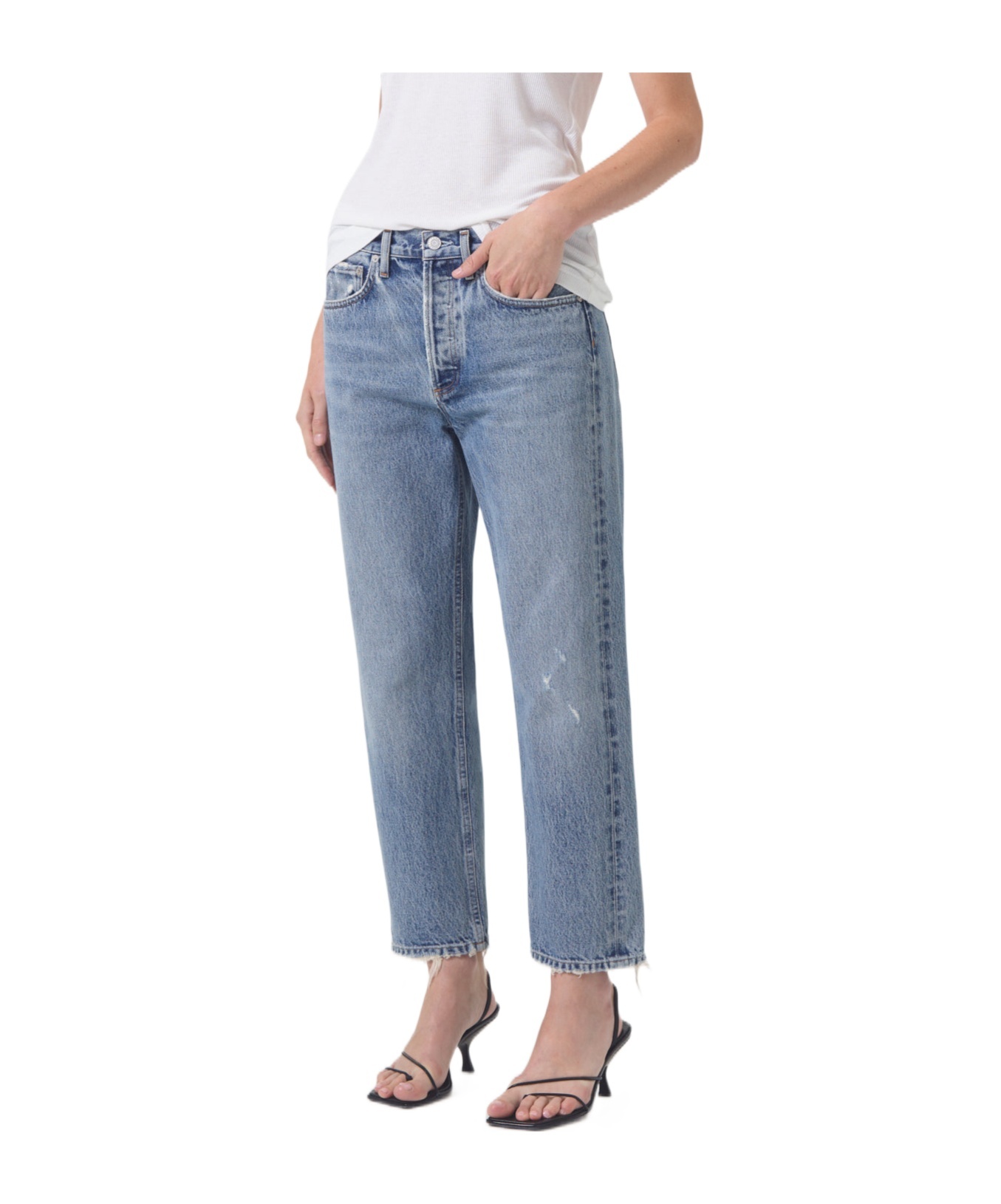 Agolde Parker Mid-rise Distressed Cropped Jeans In Blue