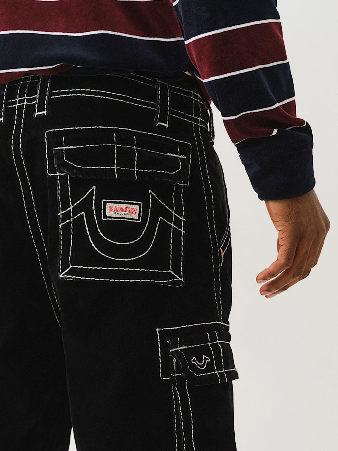 True Religion Embroidered Cotton Cargo Trousers In Black