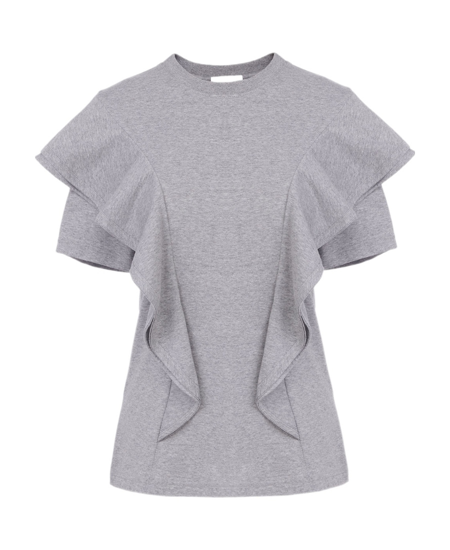 Chloé Ruffled Cotton T-shirt In Gray