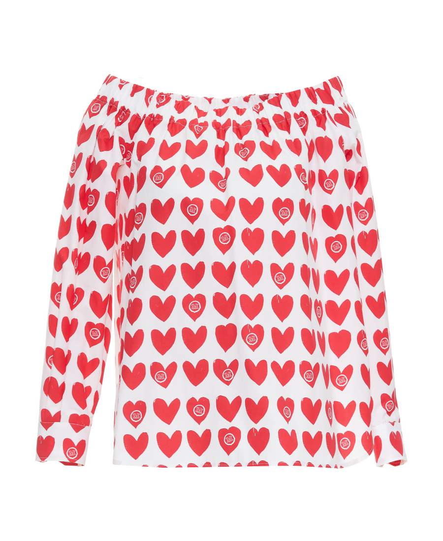 Max Mara Printed Strapless Blouse In Red