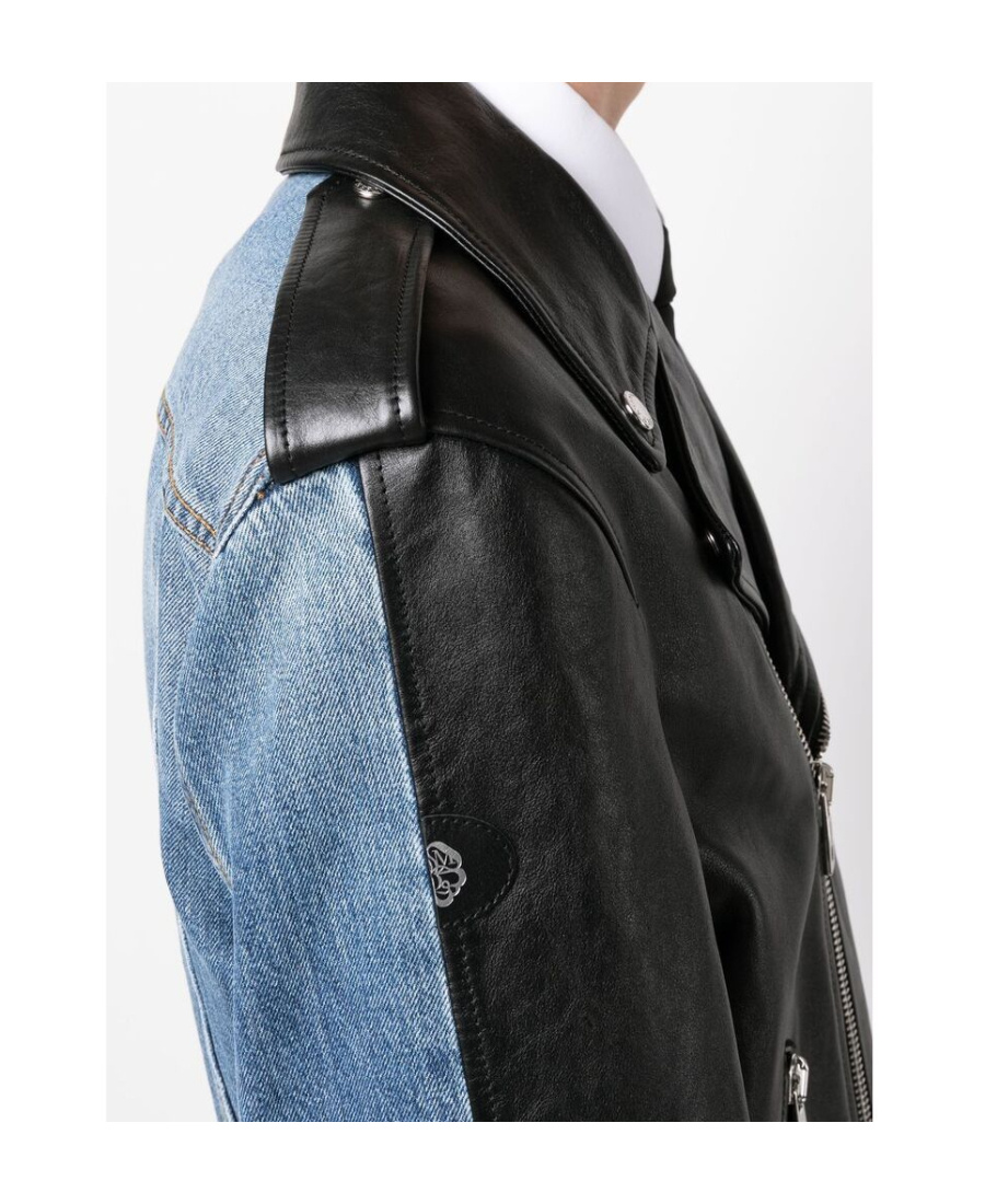 Alexander Mcqueen Men's Combo Biker Jacket In Black
