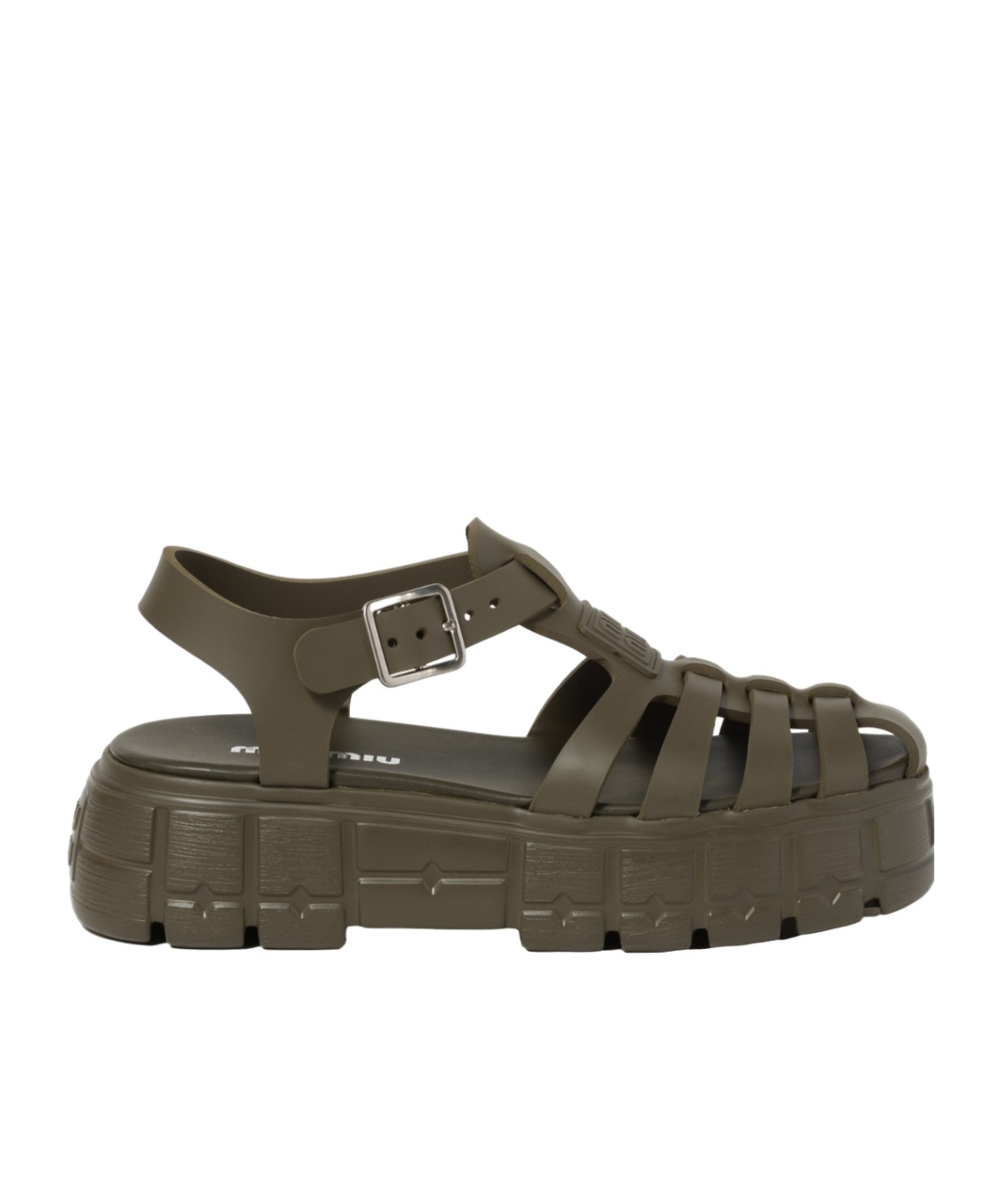 Miu Miu Logo Flat-soled Sandals In Brown