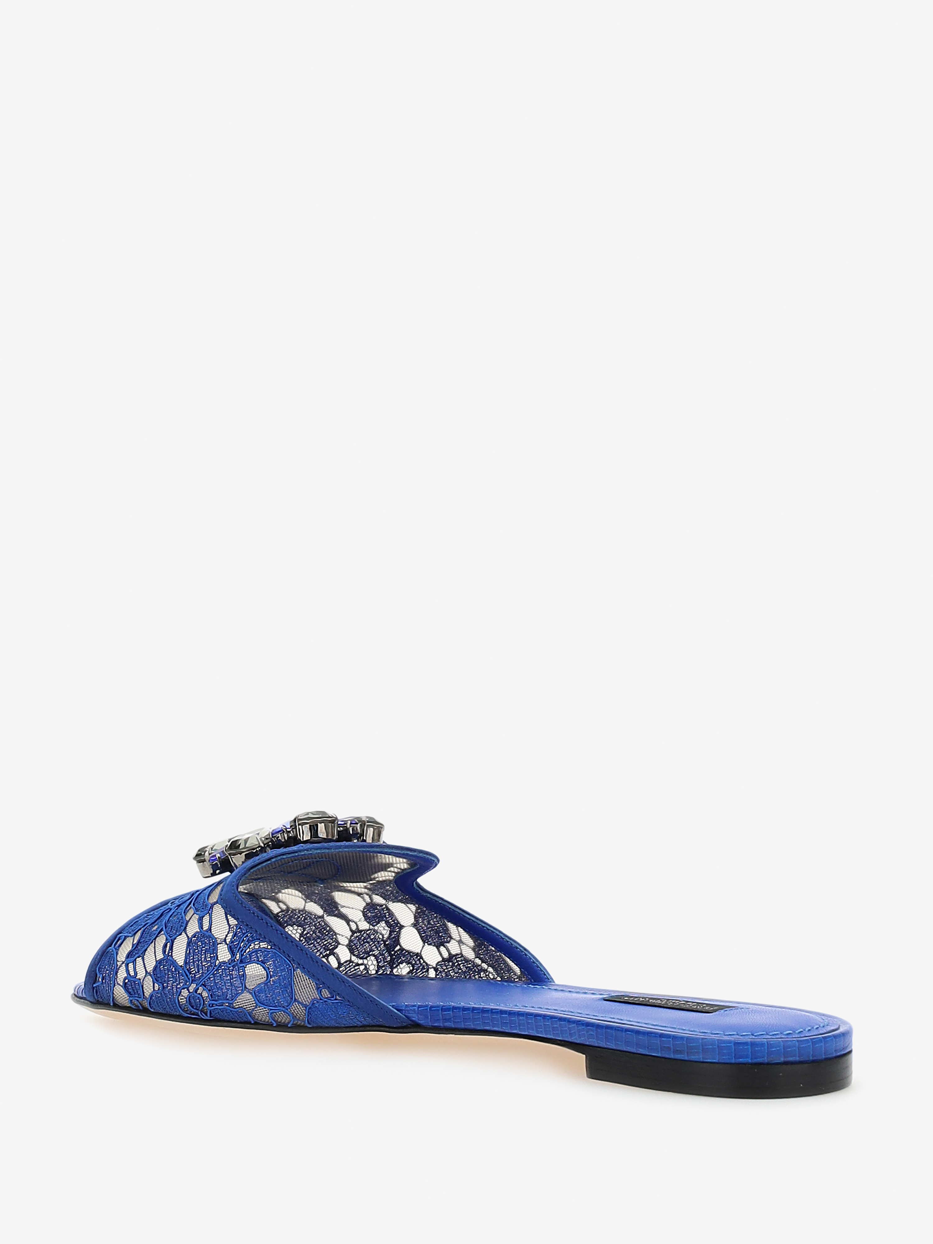 Shop Dolce & Gabbana Bianca Crystal-embellished Lace Sandals In Blue