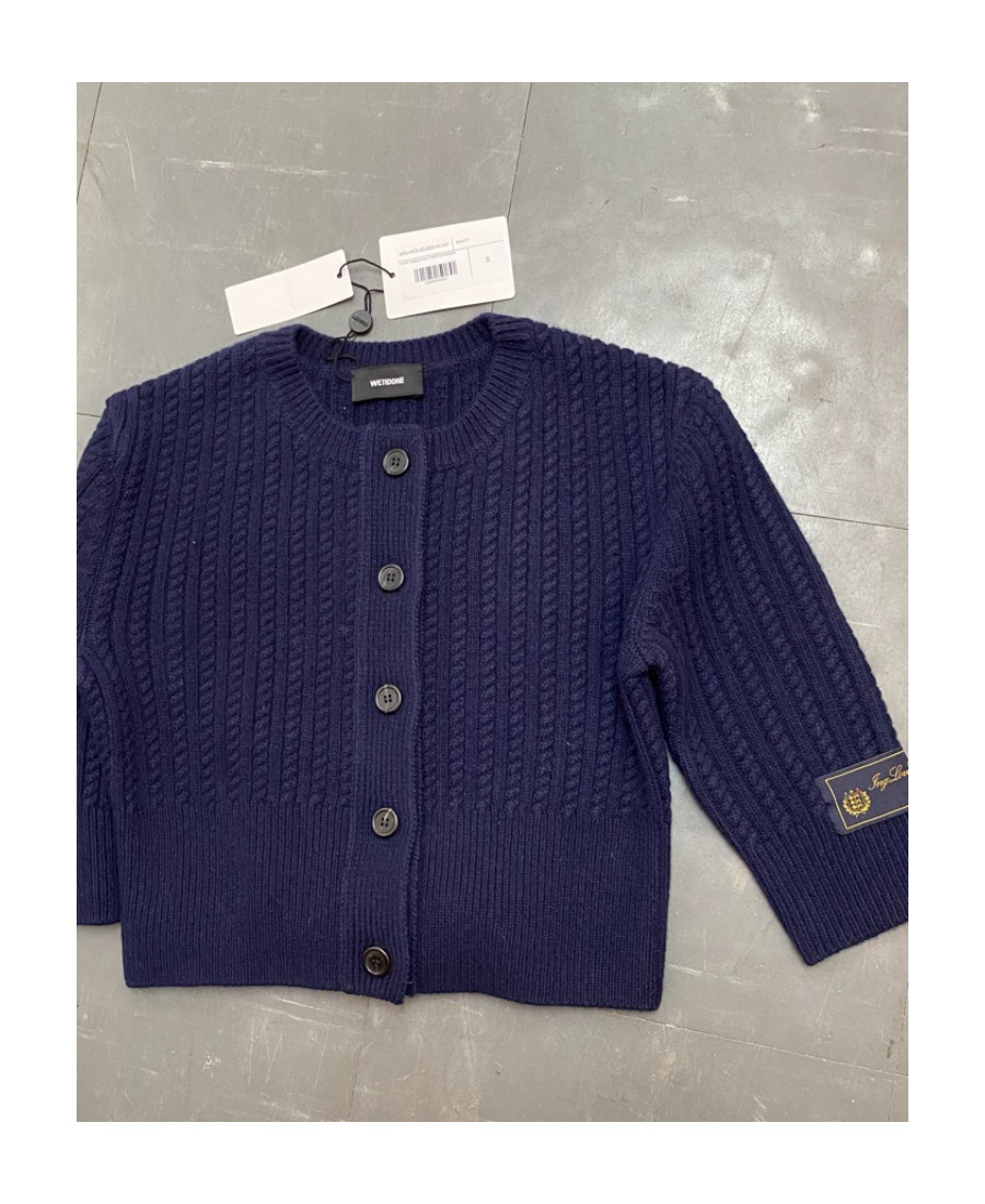 We11 Done Logo Knit Cardigan In Blue
