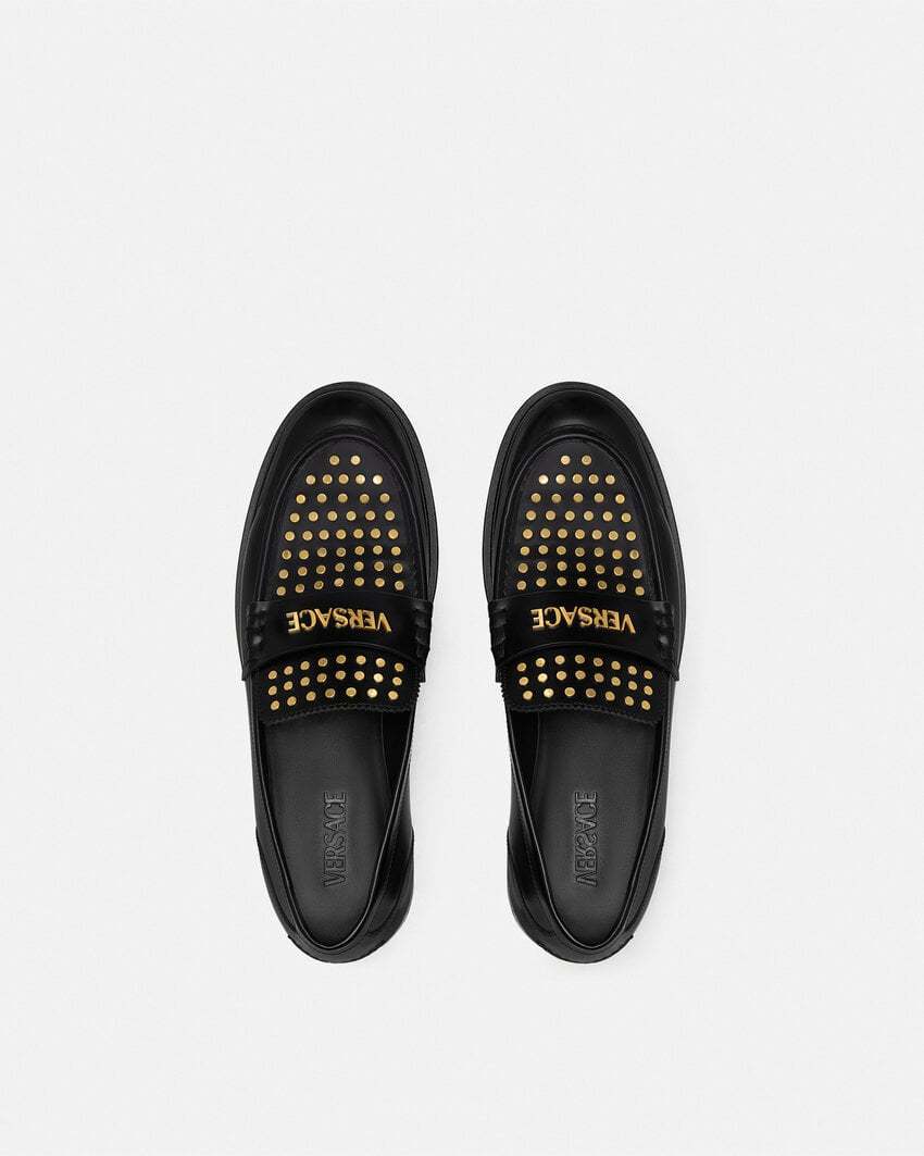 Versace Stud-embellished Loafers In Black