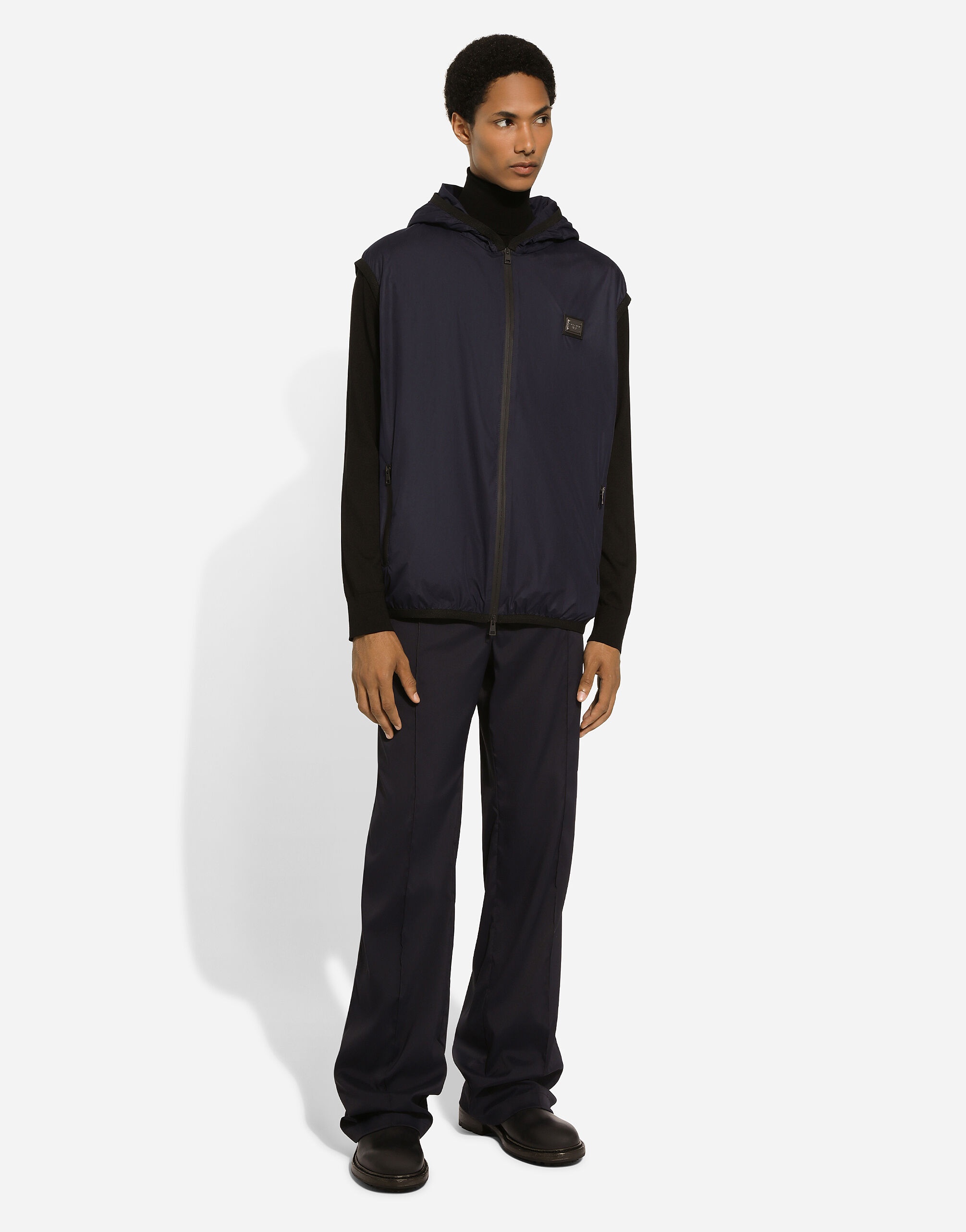 Dolce & Gabbana Sleeveless Jacket Hooded Design Grosgrain Profiles In Black