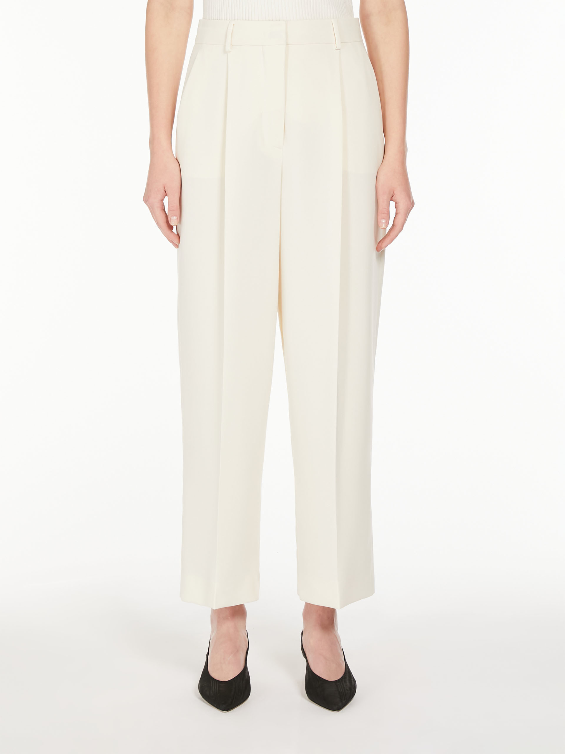 Weekend Max Mara Belt Loop Wool Casual Pants In White