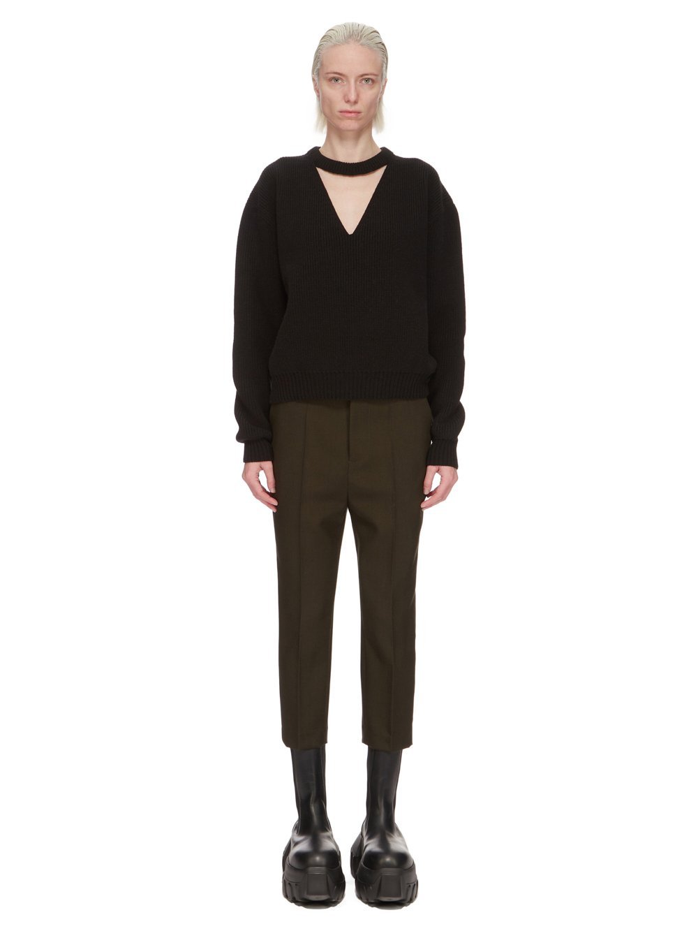 Rick Owens Black V-neck Wool Blend Sweater In Black