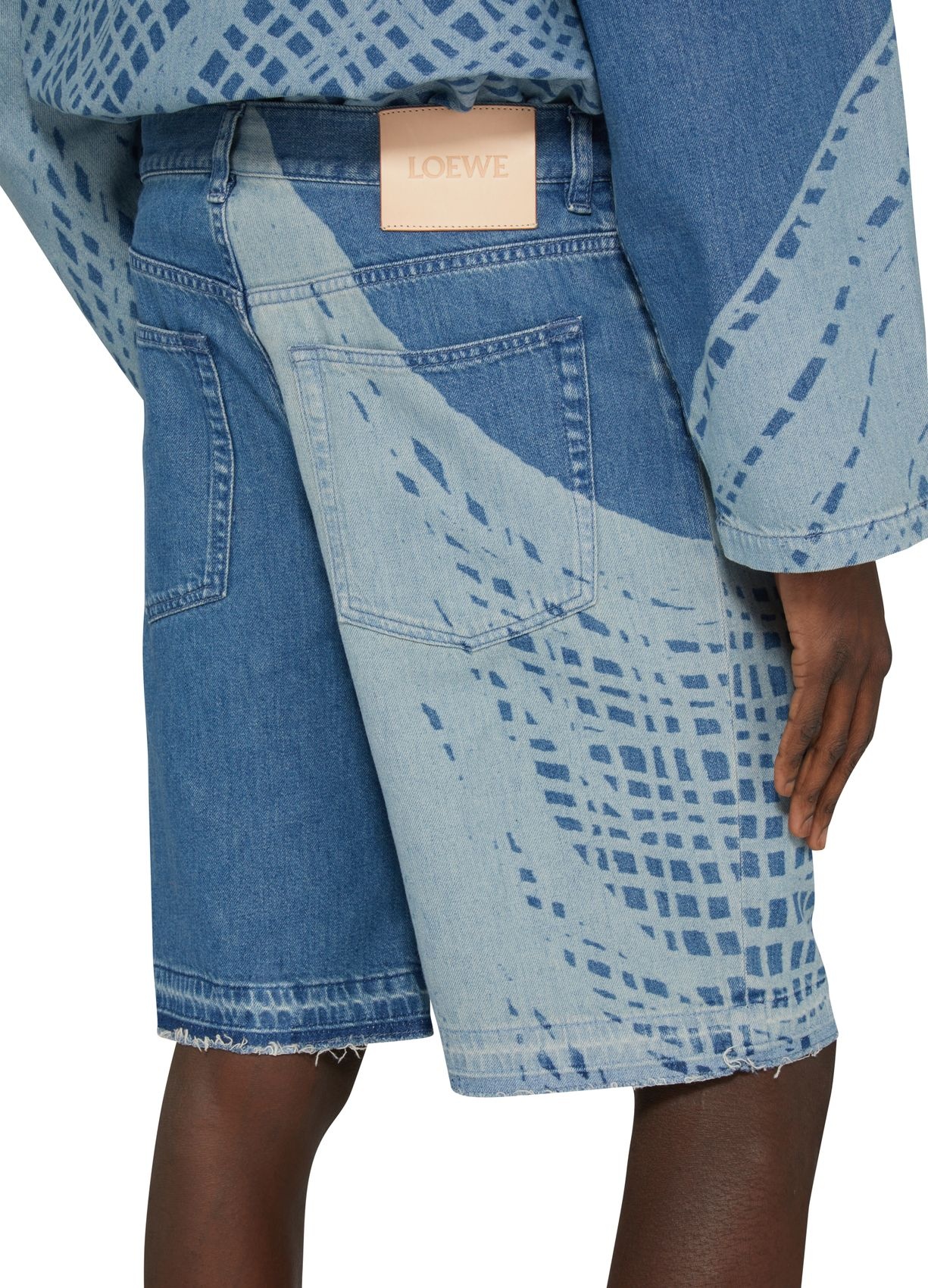 Loewe Cotton Denim Shorts With Print In Blue