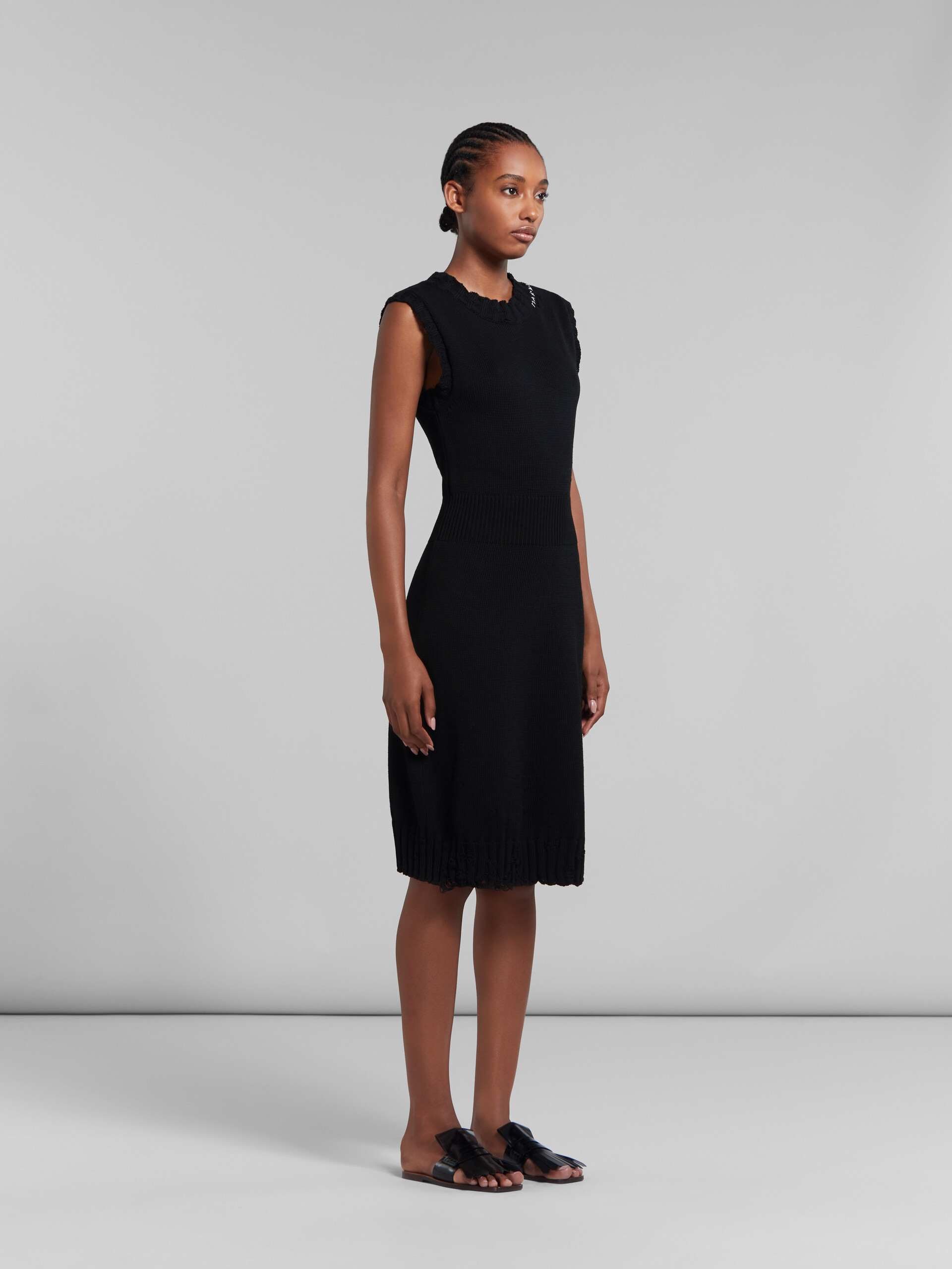 Marni Distressed-effect Knitted Cotton Dress In Black