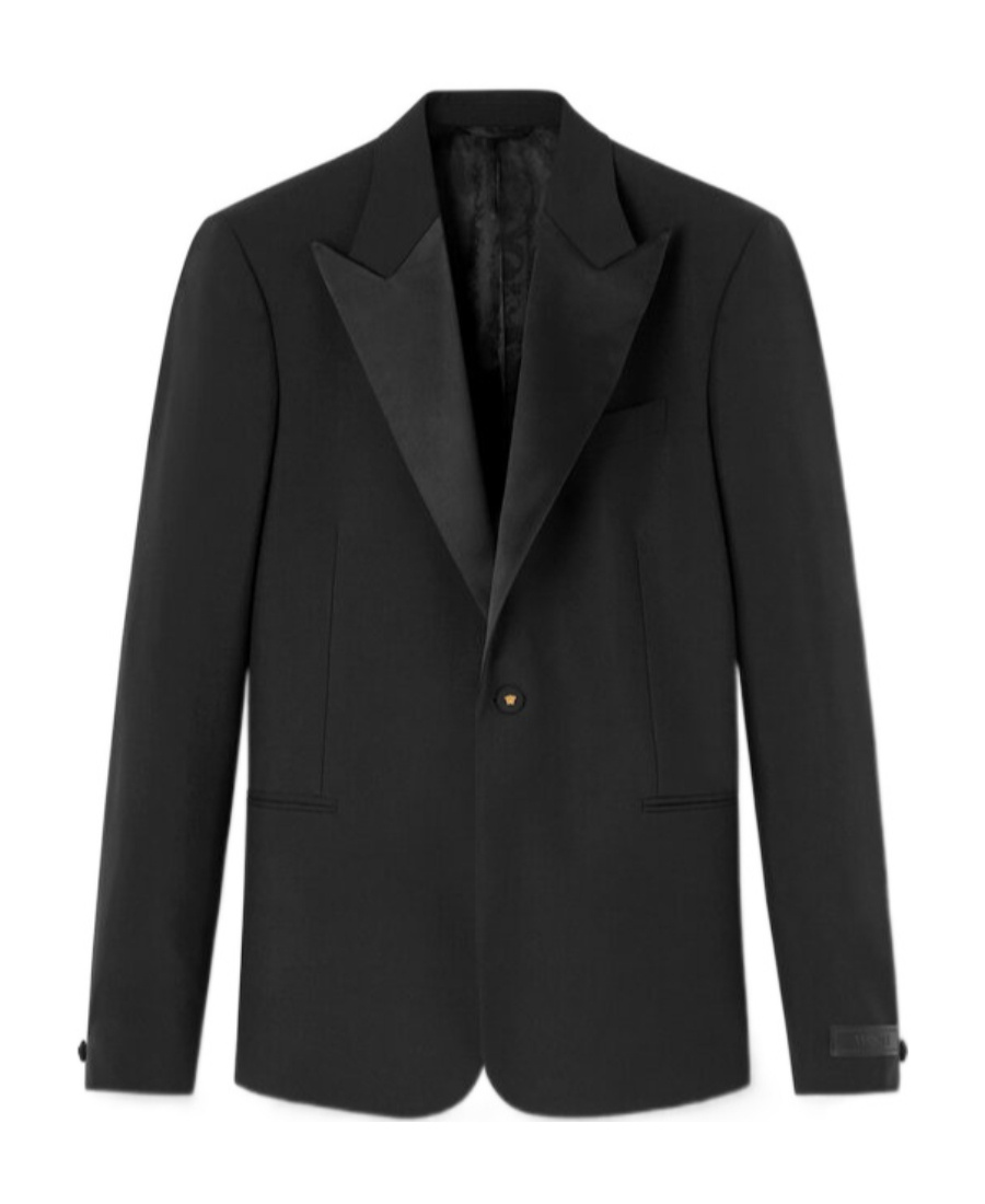 Versace Duchesse Satin-trim Single-breasted Blazer In Black