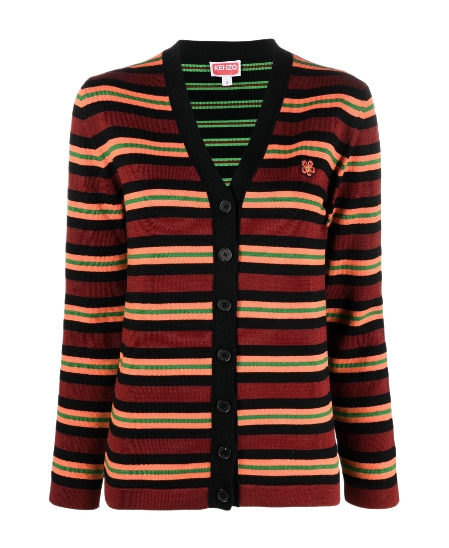 Kenzo Boke Flower Striped Cardigan In Black