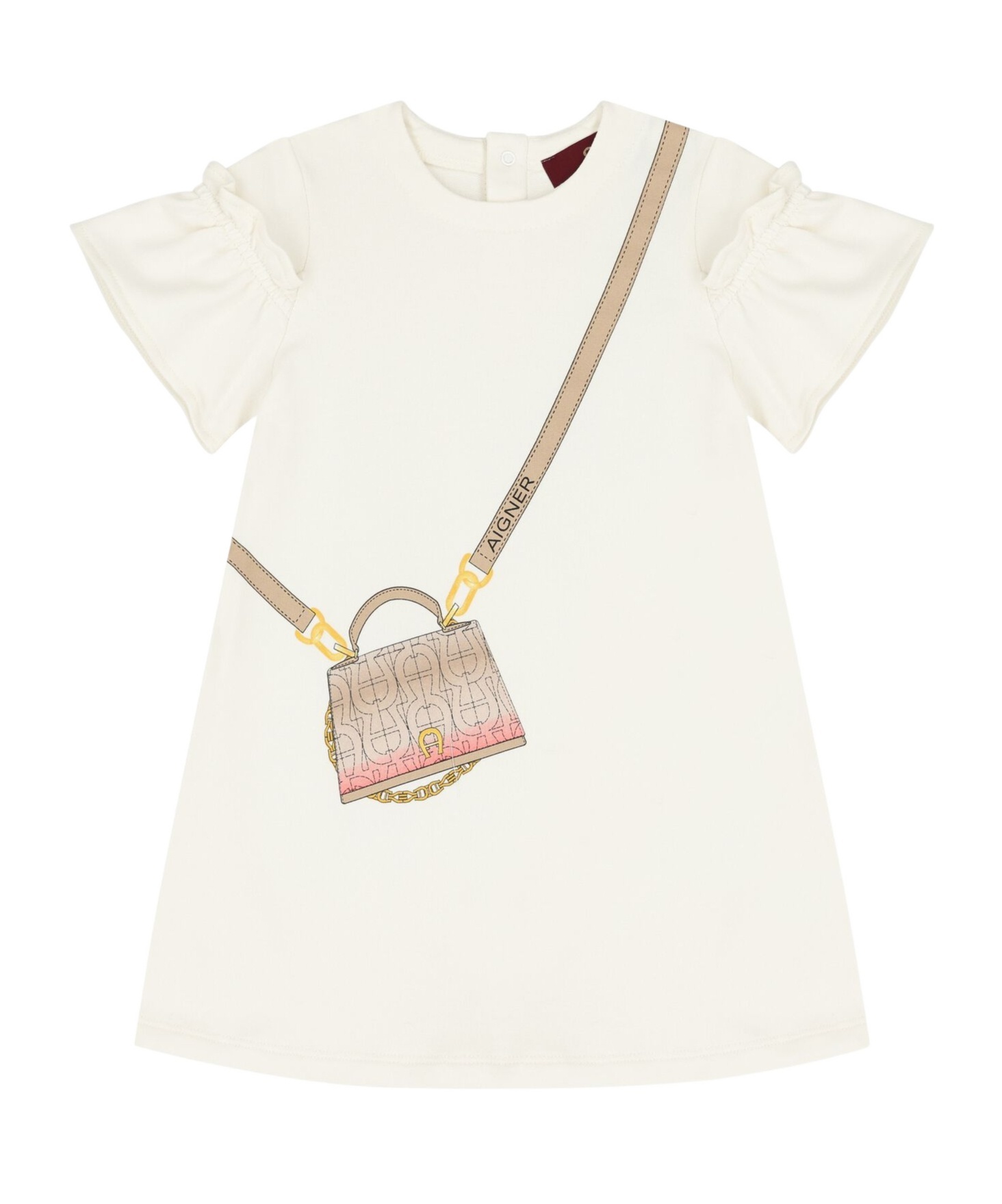 Aigner Bag-print Ruffle-sleeve Dress In Nude