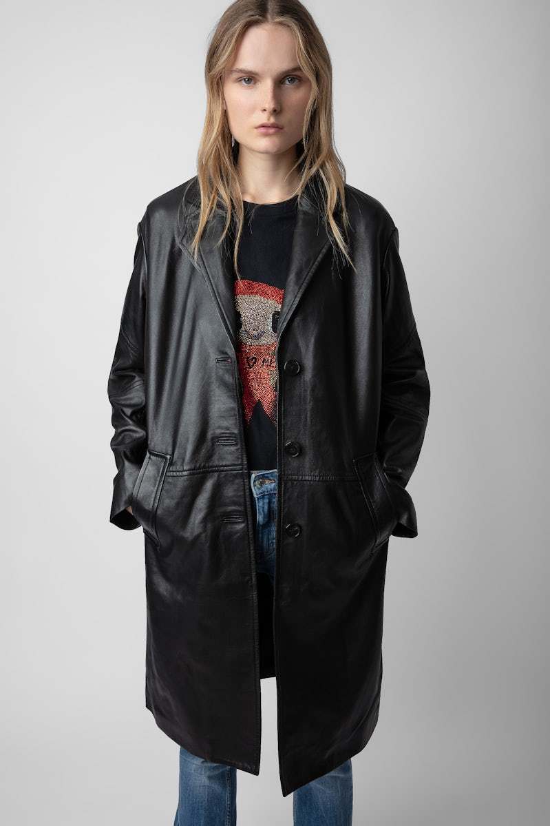 Zadig & Voltaire Macari Buttoned Leather Coat In Black