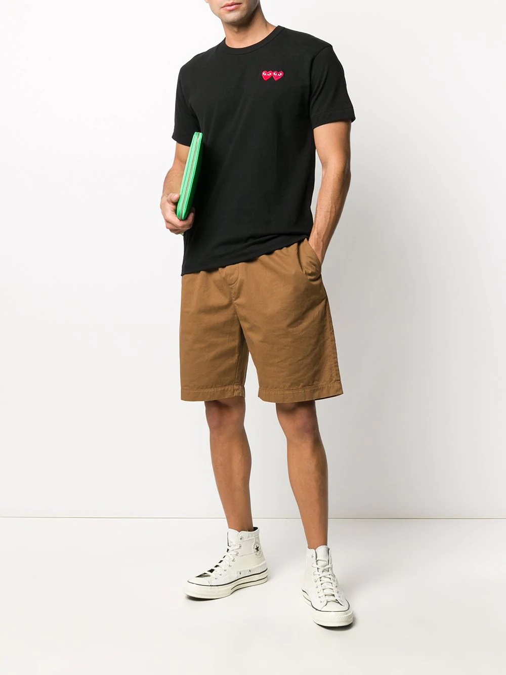 Comme Des Garçons Play Double Heart Patch Short Sleeve T-shirt In Black