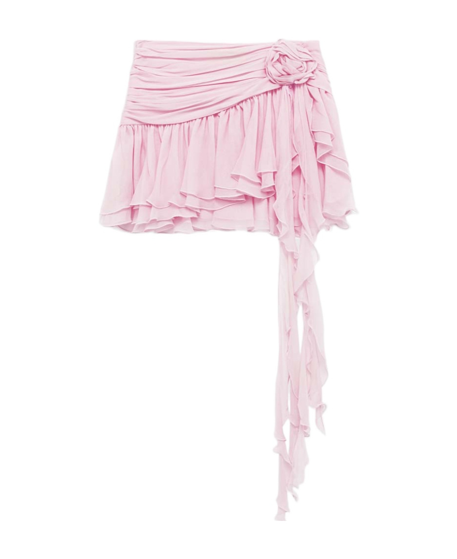 Shop Blumarine Silk Chiffon Mini Skirt In Pink