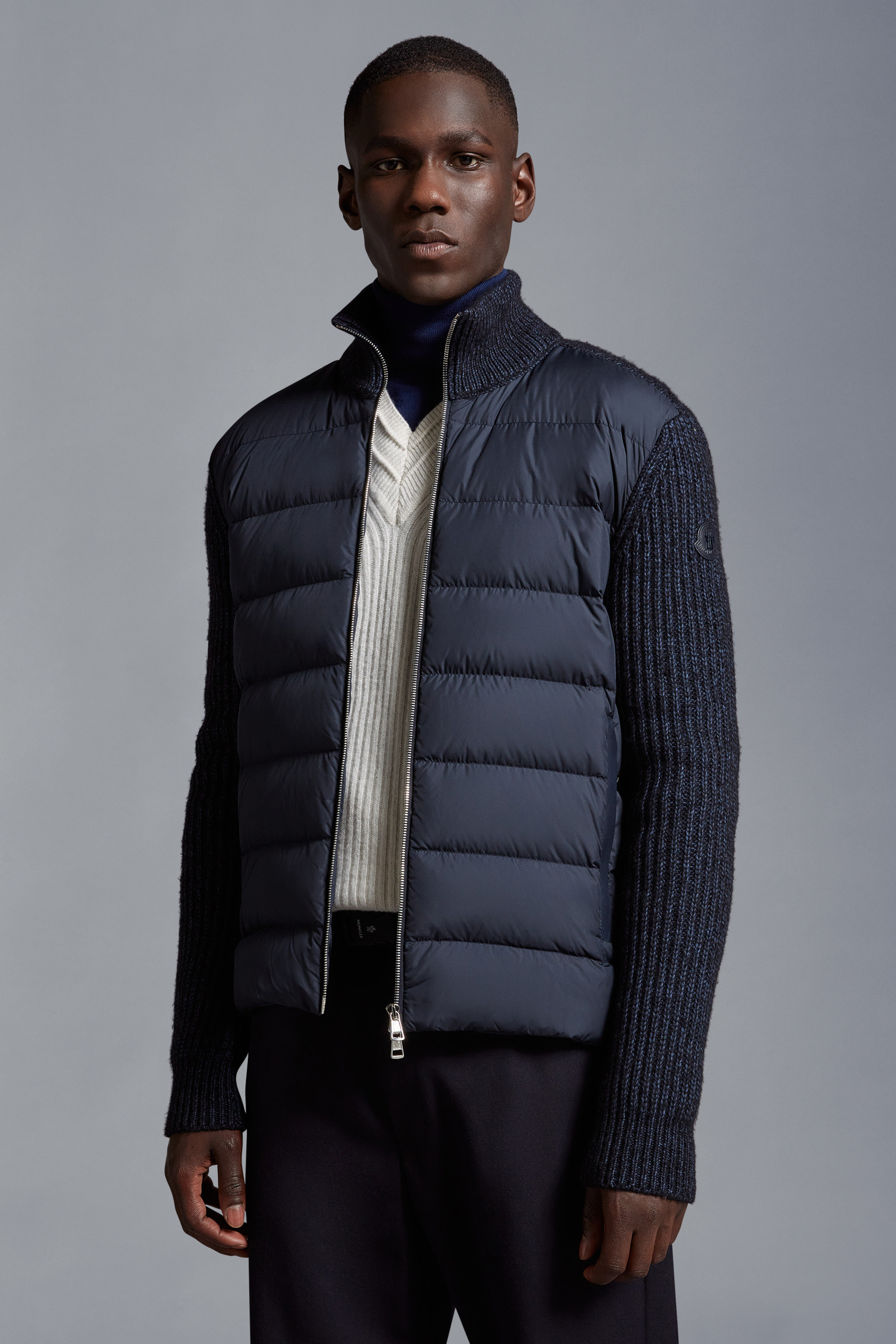 Moncler Padded Cotton-blend Cardigan In Blue