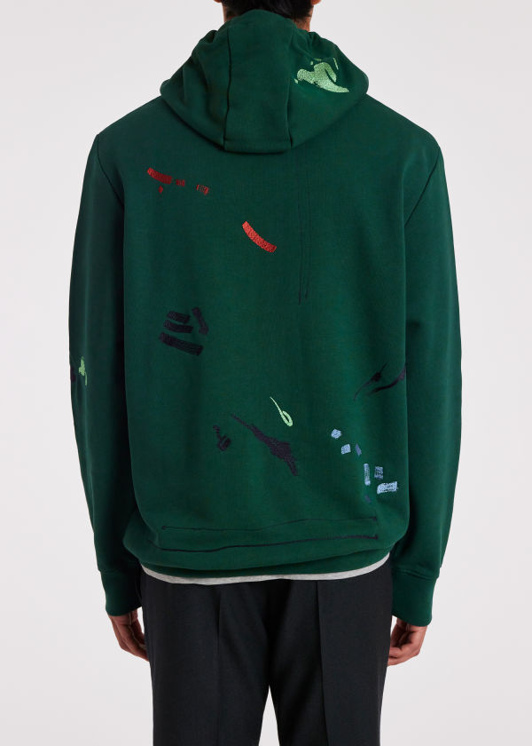 Paul Smith Embroidered Paint-splatter Cotton Hoodie In Green