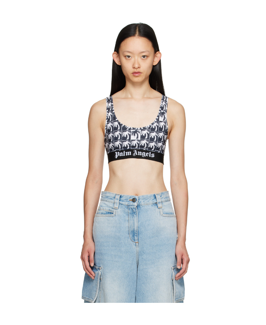 Palm Angels Palm Tree-print Cropped Top In Black