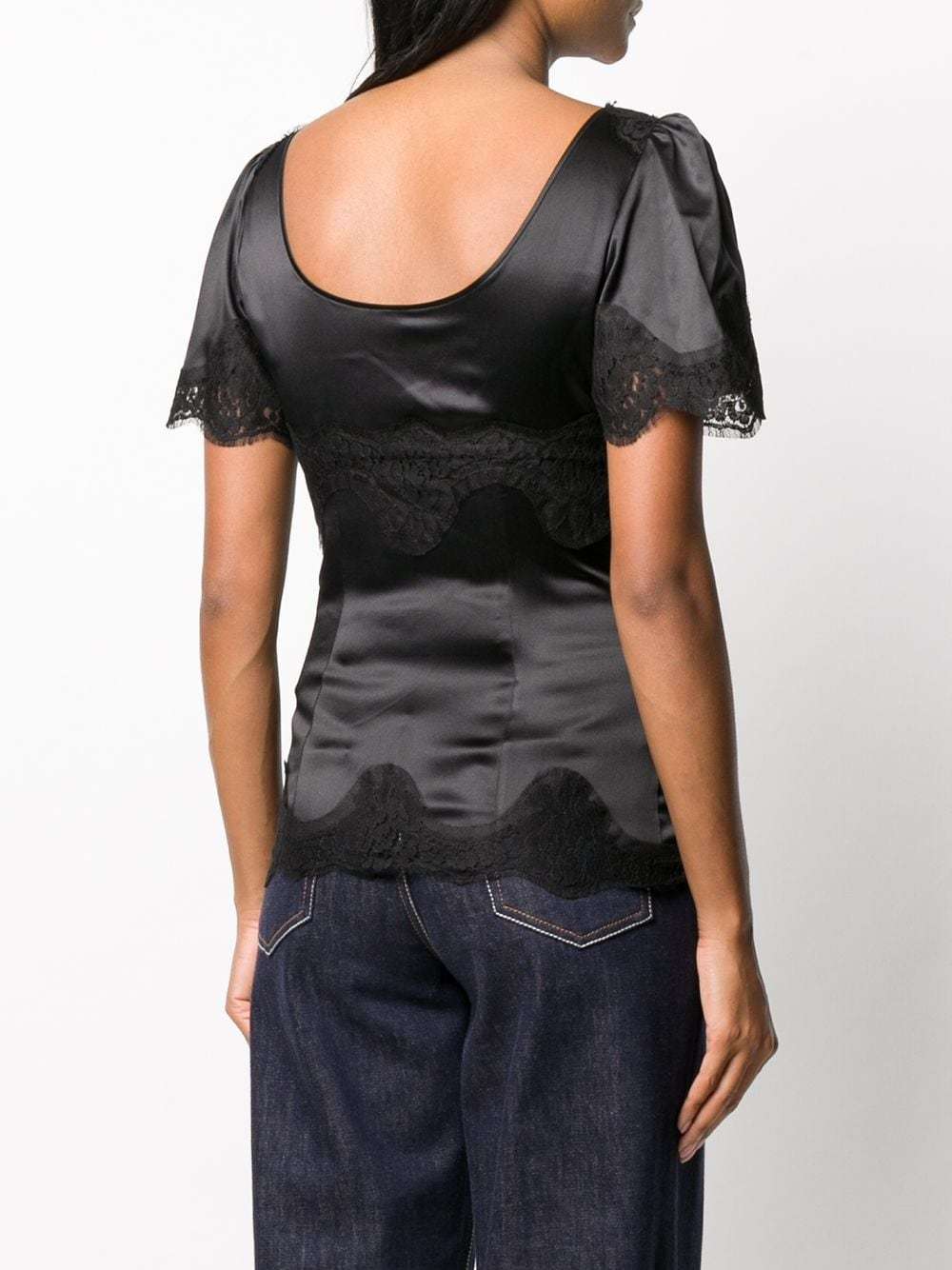 Dolce & Gabbana Lace-trimmed Silk Satin Top In Black