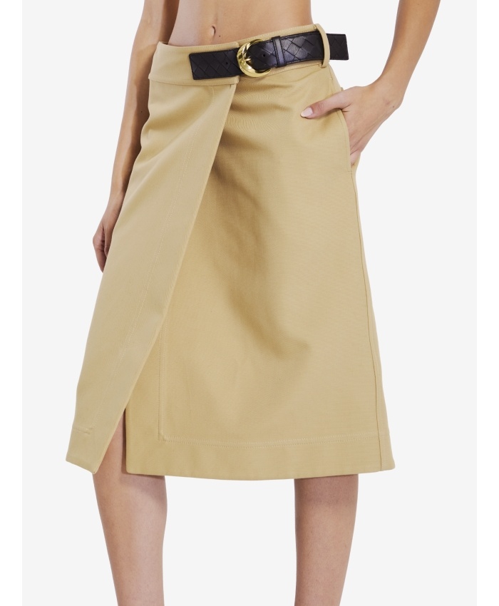 Bottega Veneta Wrap Midi Skirt With Leather Belt In Nude
