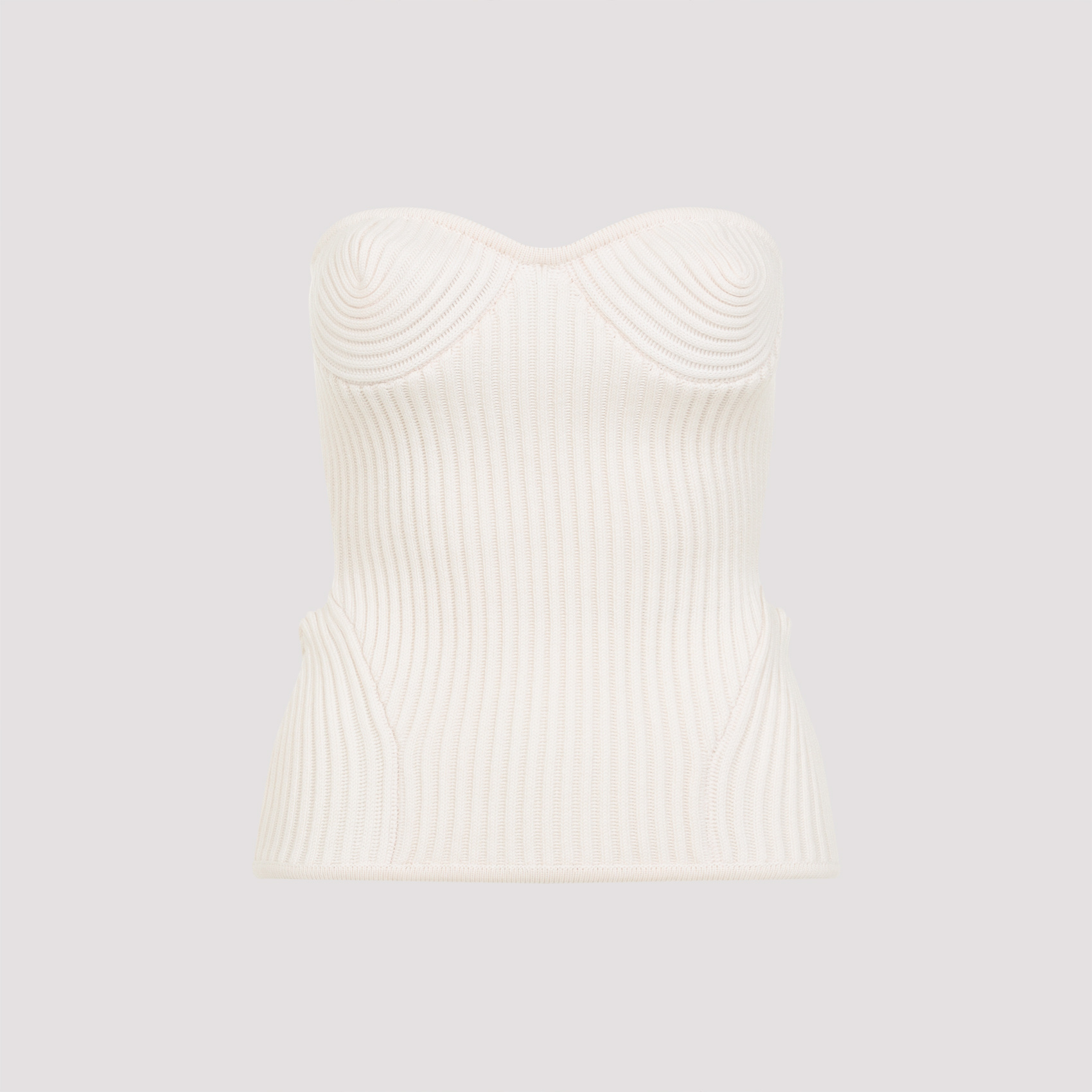 Jean Paul Gaultier White Merino Wool Ribbed Stretch Corset In White