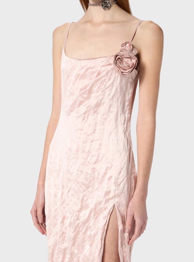Blumarine Midikleid In Knitteroptik Mit 3d-rosen In Pink