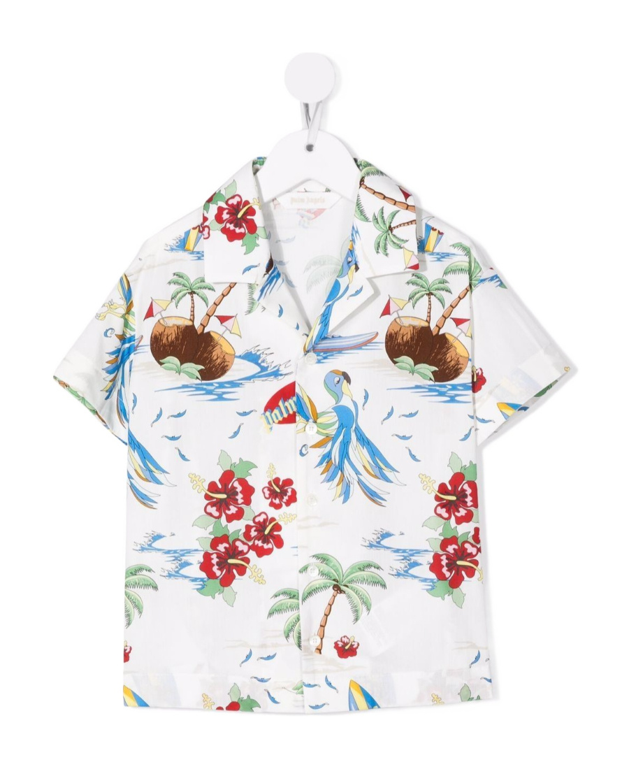 Palm Angels Pijama Shirt Aop Fumetto White Light Blu In White