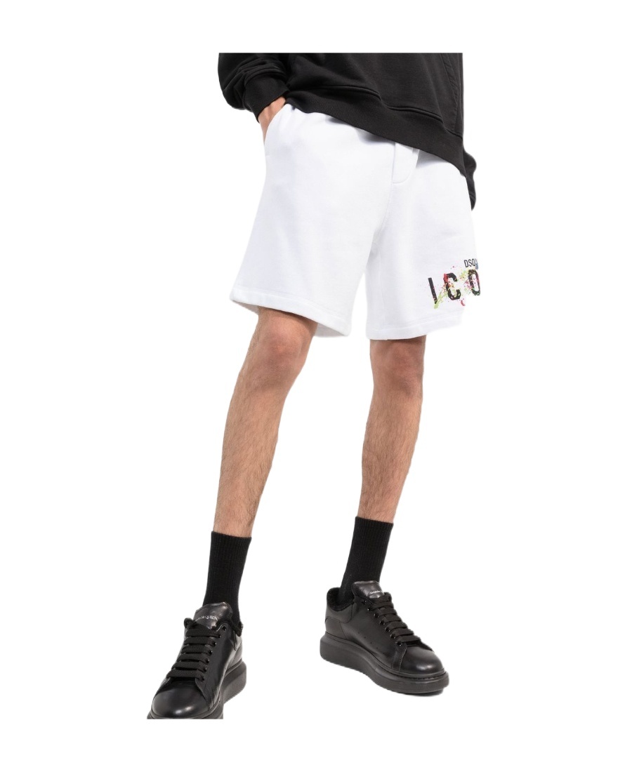 Dsquared2 Icon Cotton Track Shorts In White