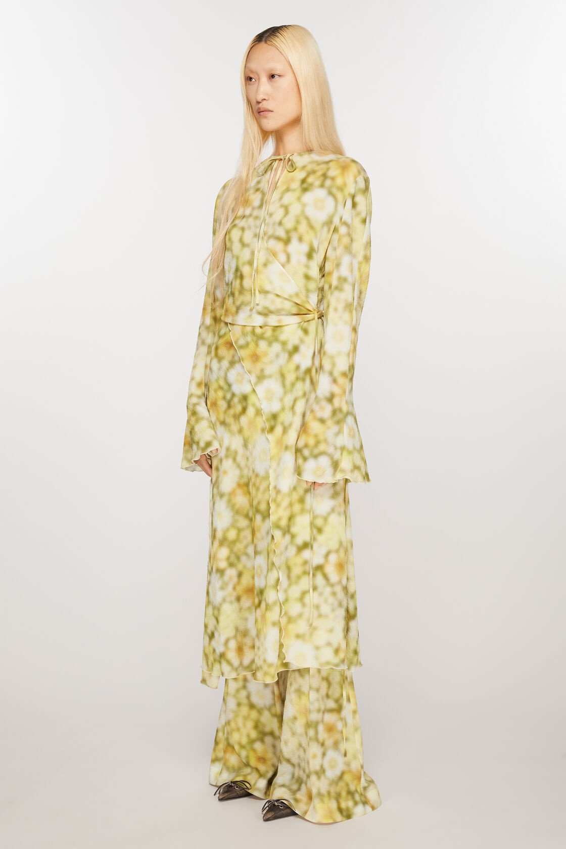 Shop Acne Studios Abstract-print Wrap Midi Dress In Yellow