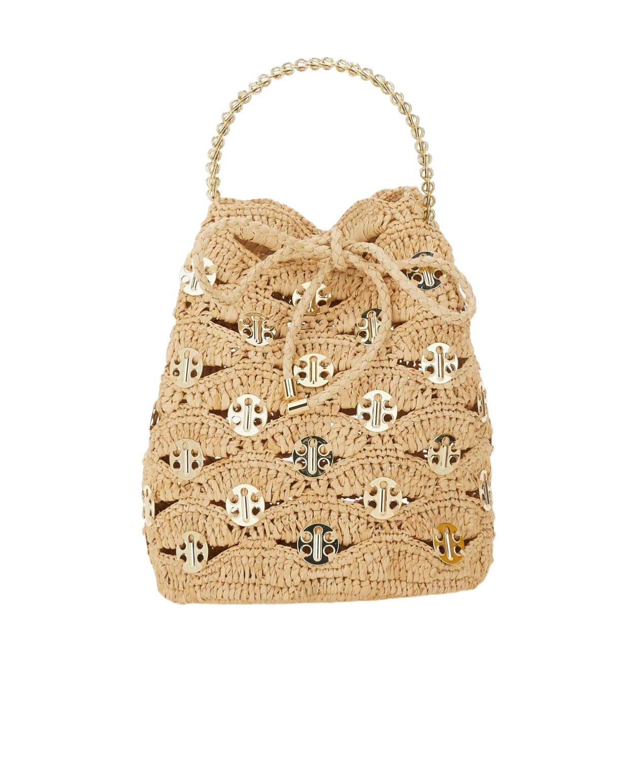 Rabanne Beige Shoulder Bag With Removable Shoulder Strap In Raphia Woman In Nude