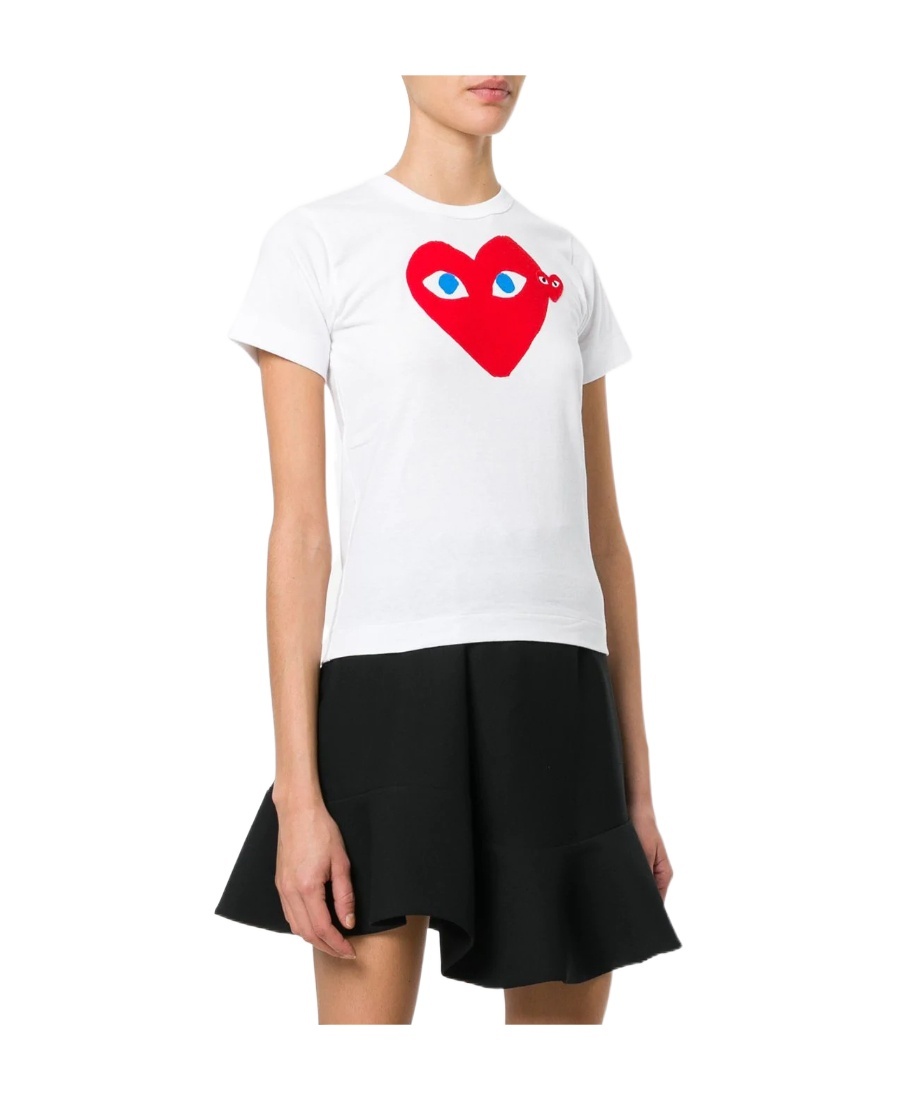 Comme Des Garçons Play Graphic Print Crew Neck Short Sleeves T-shirt In White