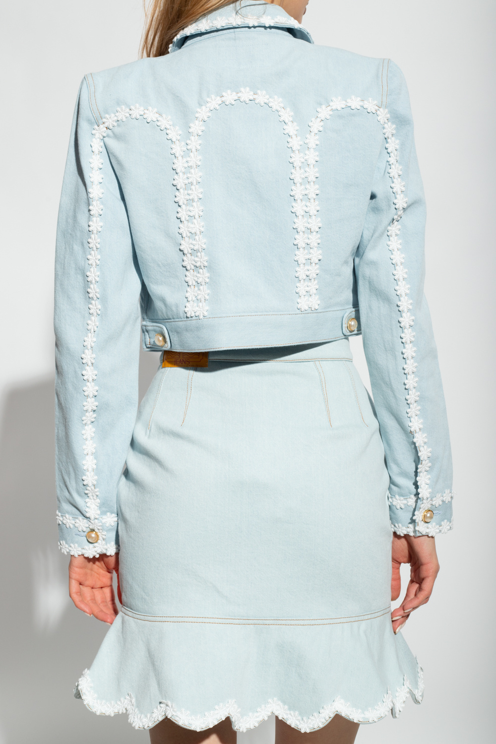 Casablanca Floral-pattern Cut-out Cropped Jacket In Green