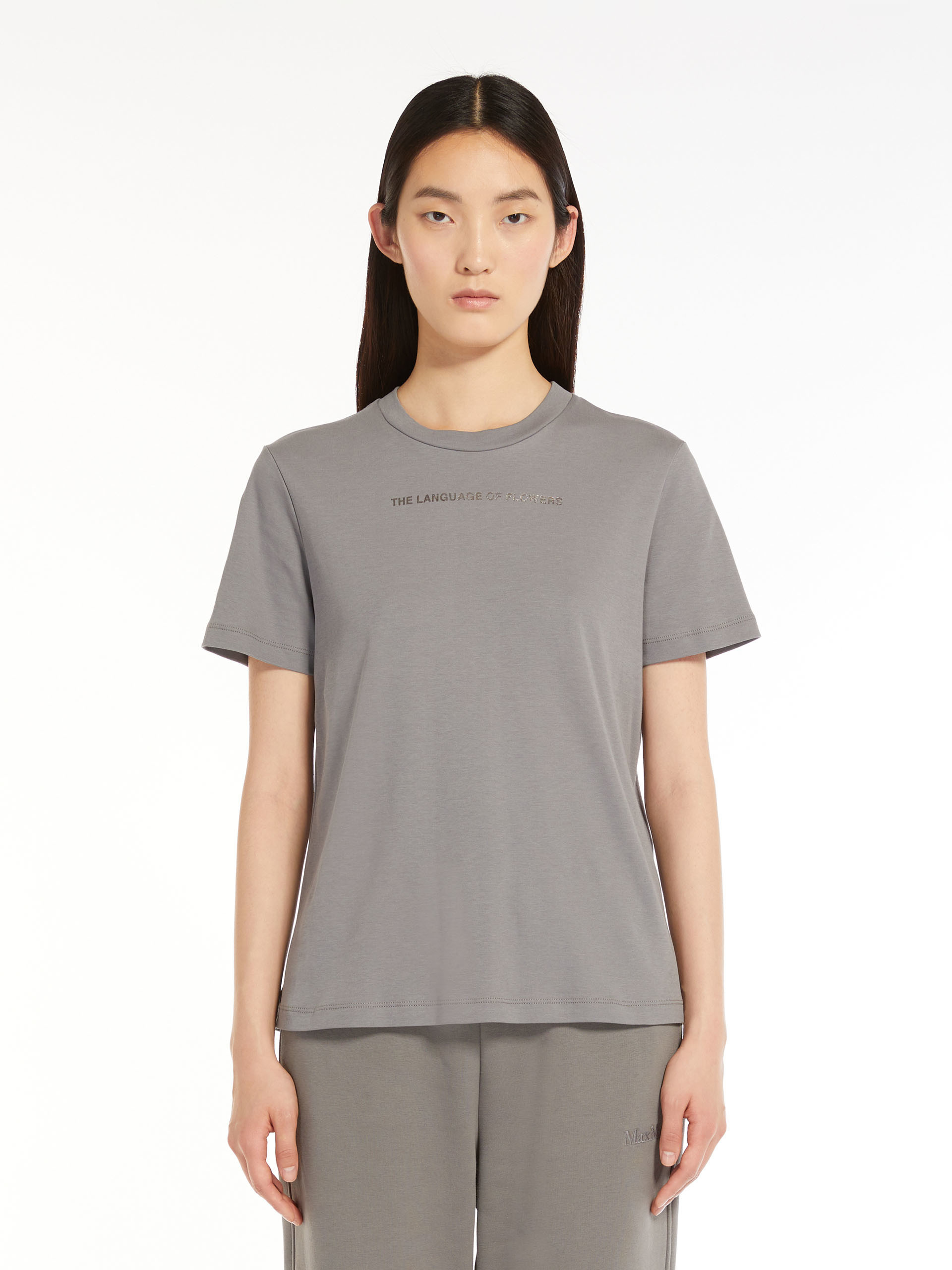 Max Mara Logo Printed T-shirt In Gray