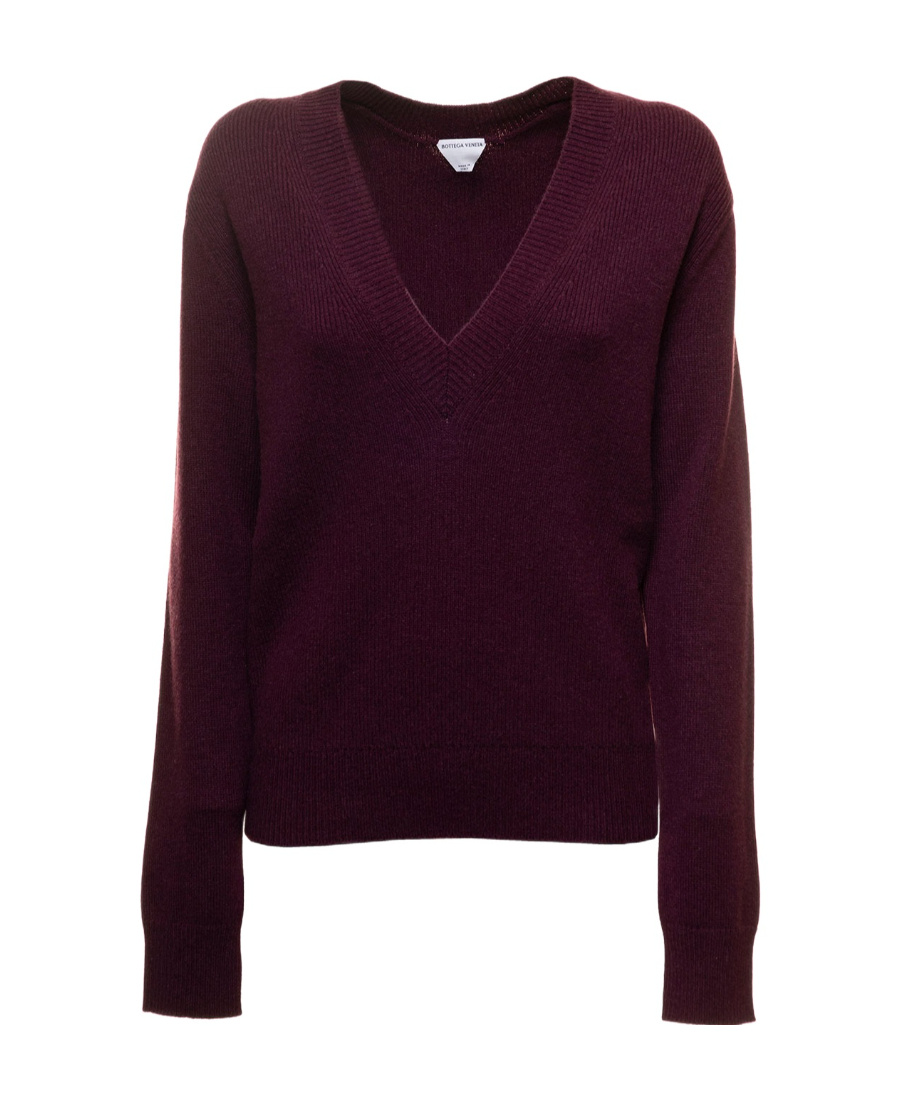 Bottega Veneta Maroon V Neck Sweater In Black